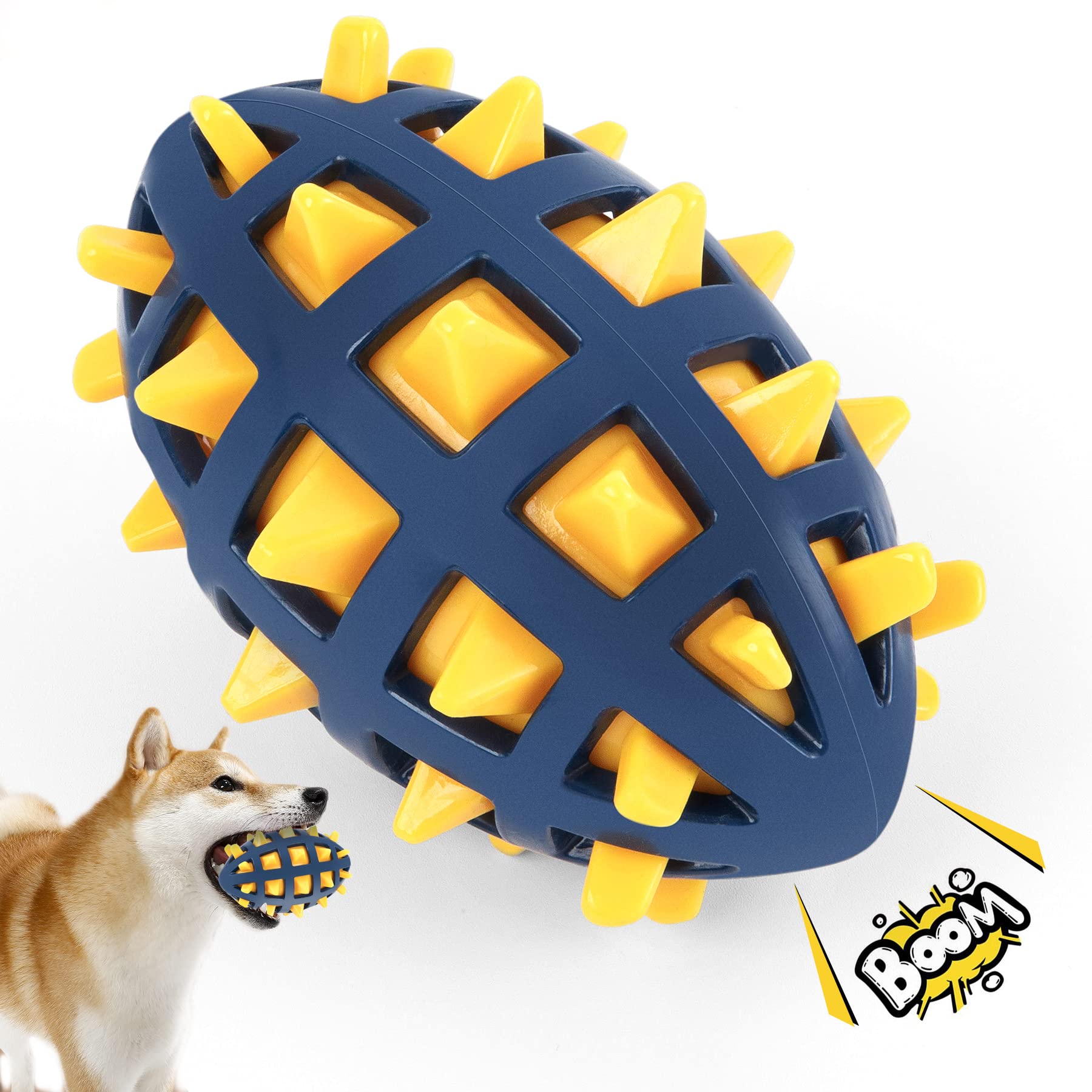 Durable Spiky Dog Toy Ball with Squeaker - Floating, Chew-Resistant Fetch Toy for Interactive Play - Perfect for Water Fun, Training & Bonding (Yellow)