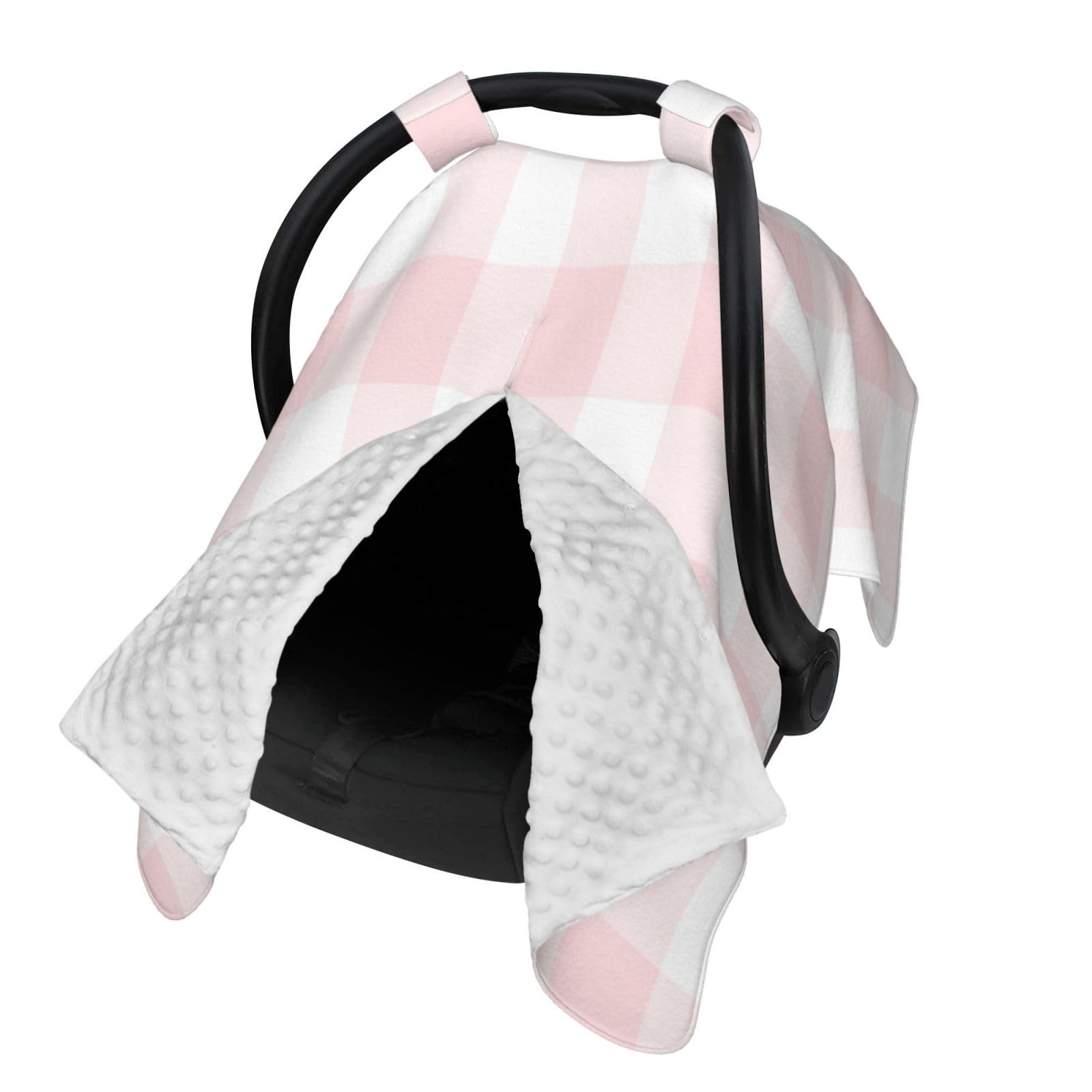 Pink Plaid Baby Car Seat Cover with Peekaboo Opening - Soft Nursing Car Seat Canopy for Newborns & Infants - Perfect for Travel, Stroller, and Shopping Trips