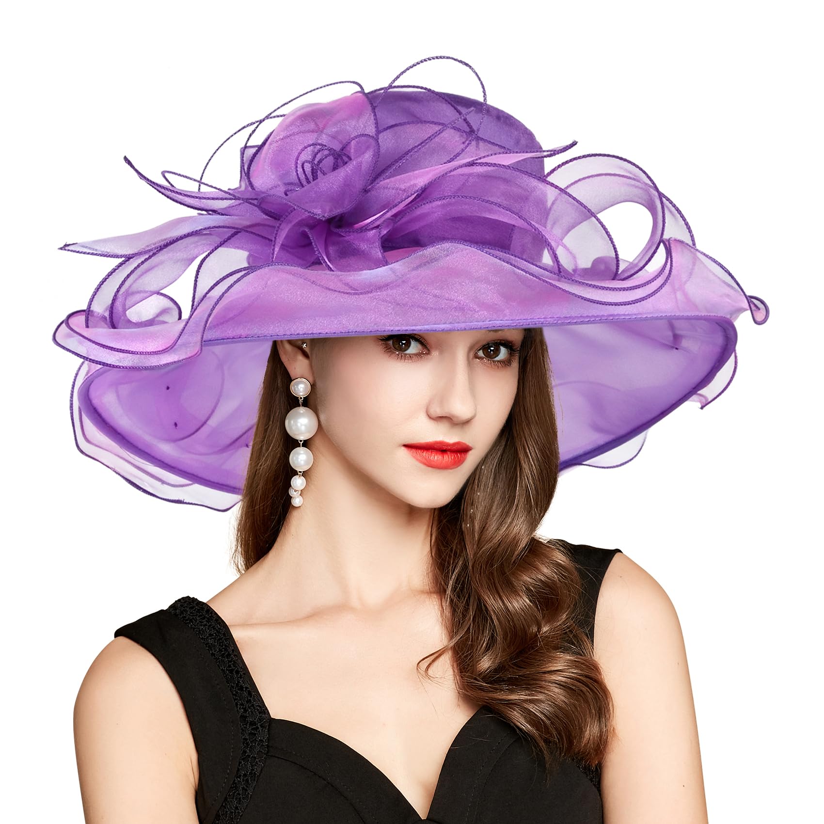 2025 Kentucky Derby Hats for Women - Elegant Organza Fascinator with UV Protection for Church, Tea Party & Wedding | Sun Hat for Outdoor Events & Garden Parties