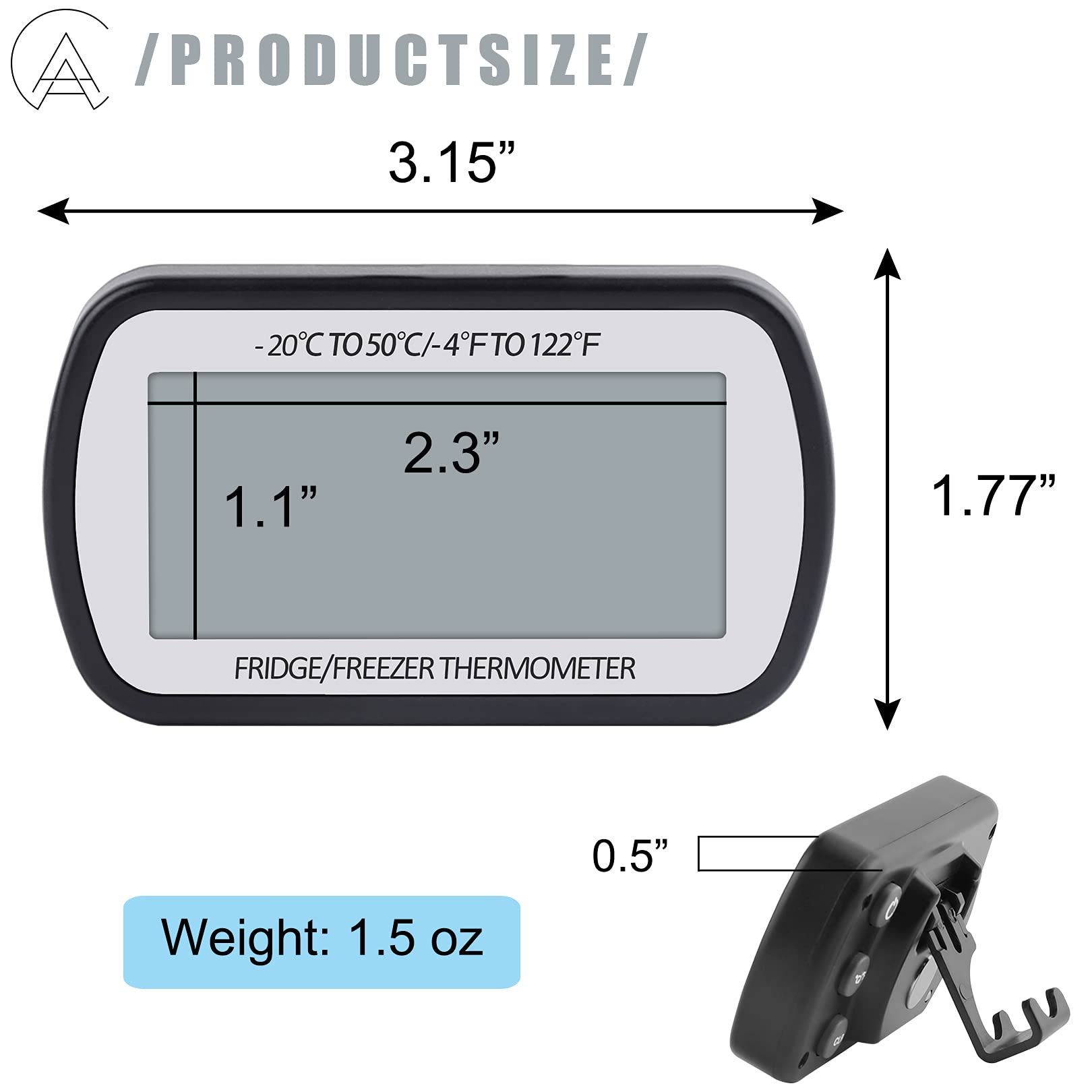 AEVETE Digital Refrigerator & Freezer Thermometer - Large LCD Display, Magnetic Back, Easy to Read (2-Pack, Black) - Perfect for Kitchen, Grocery Stores & Food Safety Monitoring