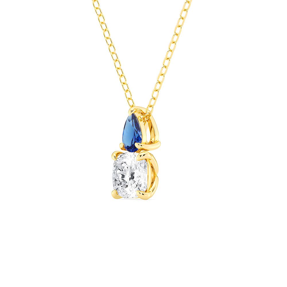 Toi Et Moi Sapphire & Cushion Cut Lab-Grown Diamond Pendant Necklace – Elegant Jewelry for Women, Perfect for Weddings, Anniversaries & Special Occasions