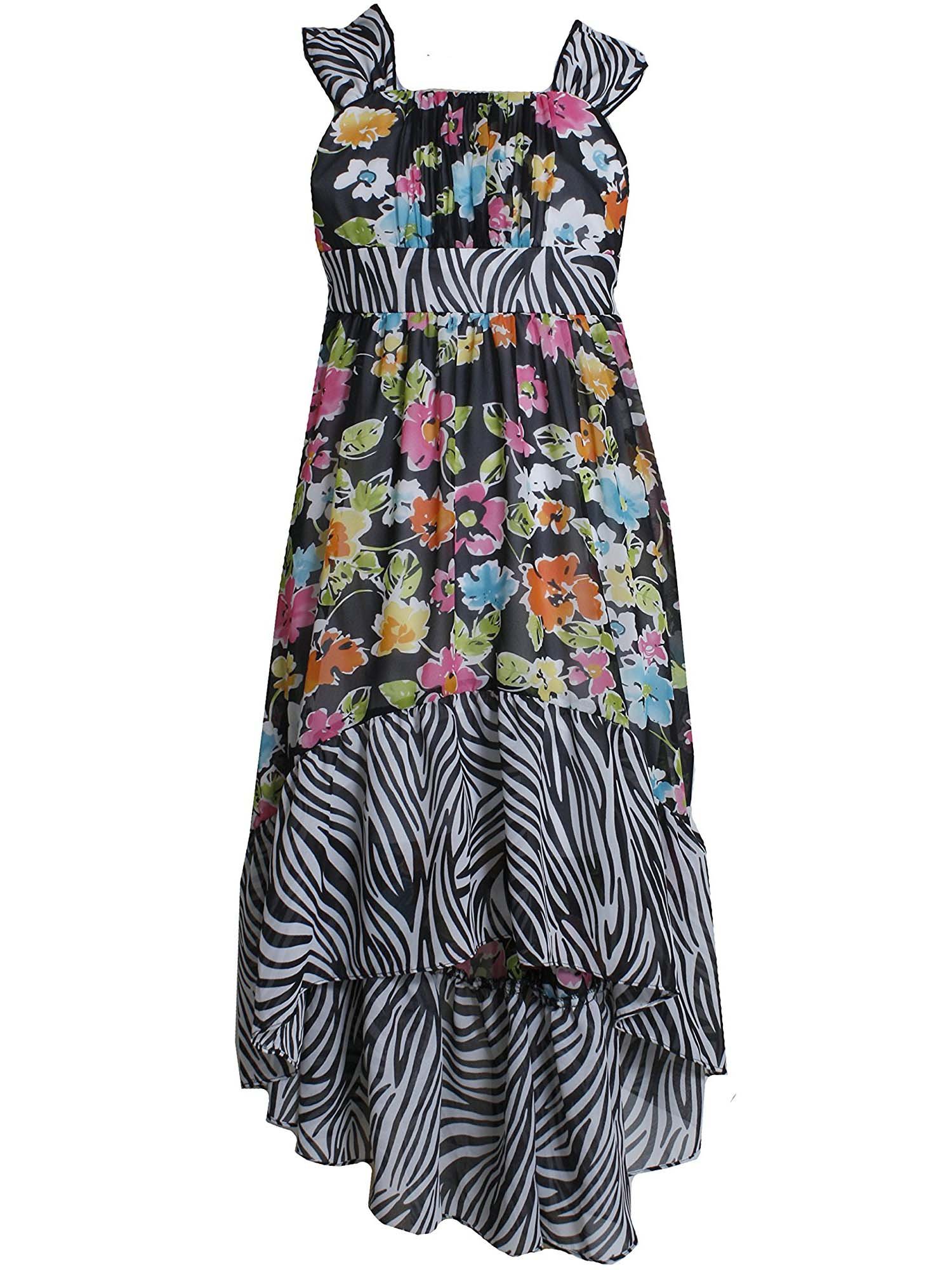 Little Girls 2T-6X Black & White Floral Chiffon High-Low Maxi Dress - Perfect for Birthday Parties, Weddings & Special Occasions