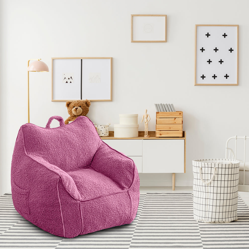 MAXYOYO Sherpa Kids Bean Bag Chair - Soft & Cozy Bean Bag Couch with Decorative Edges for Children's Room, Nursery or Playroom (Pink) - Perfect for Reading, Gaming & Relaxing