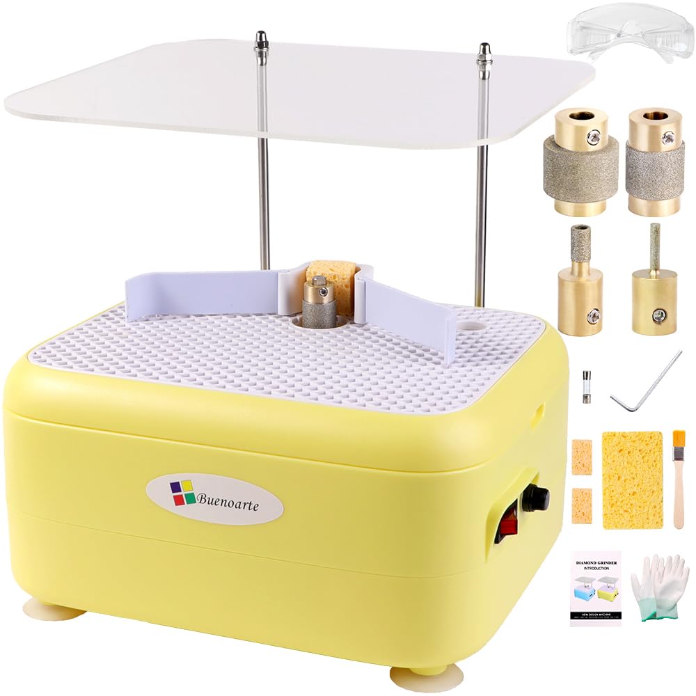 Portable Stained Glass Grinder Machine - Mini Glass & Ceramic Grinding Tool Kit for DIY Crafts, Art Projects & Jewelry Making (Yellow) - Perfect for Mosaic, Stained Glass Art & Home Decor