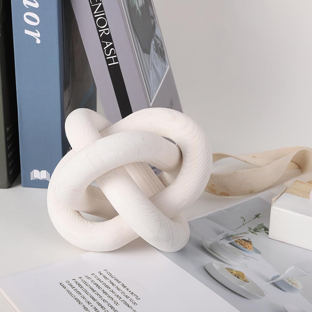 Hand Carved Boho Wooden Knot Chain Decor - 3-Link Rustic Farmhouse Shelf Accent for Bedroom, Living Room & Coffee Table | Boho Chic Home Decor, Wedding Centerpiece, Gift Idea