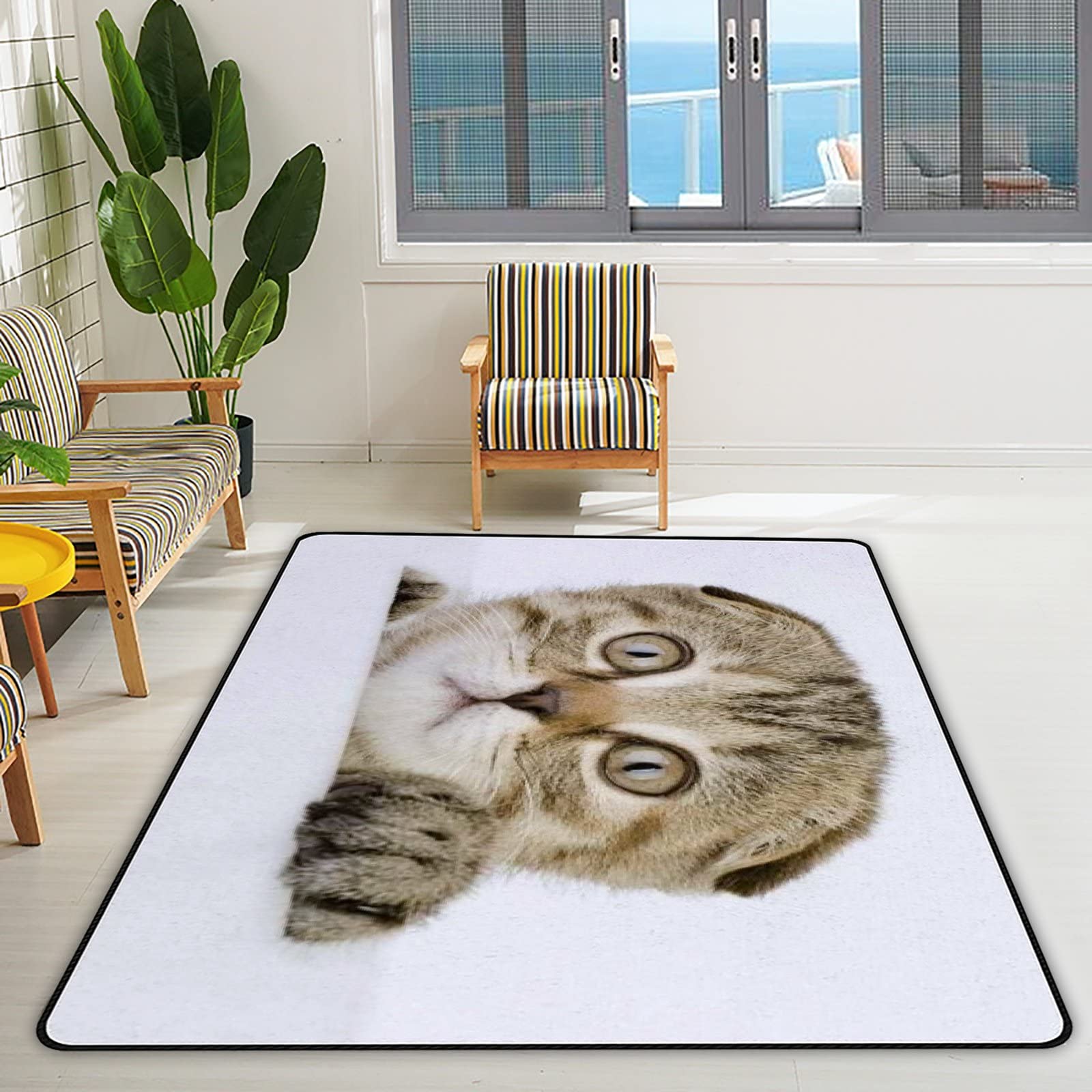 Non-Slip Big Area Rugs with Shy Kitten Design - 60x39 Inch Soft Floor Carpet for Living Room, Bedroom, Kids Room, Playroom & Yoga Mats - Perfect for Home Decor and Play Areas