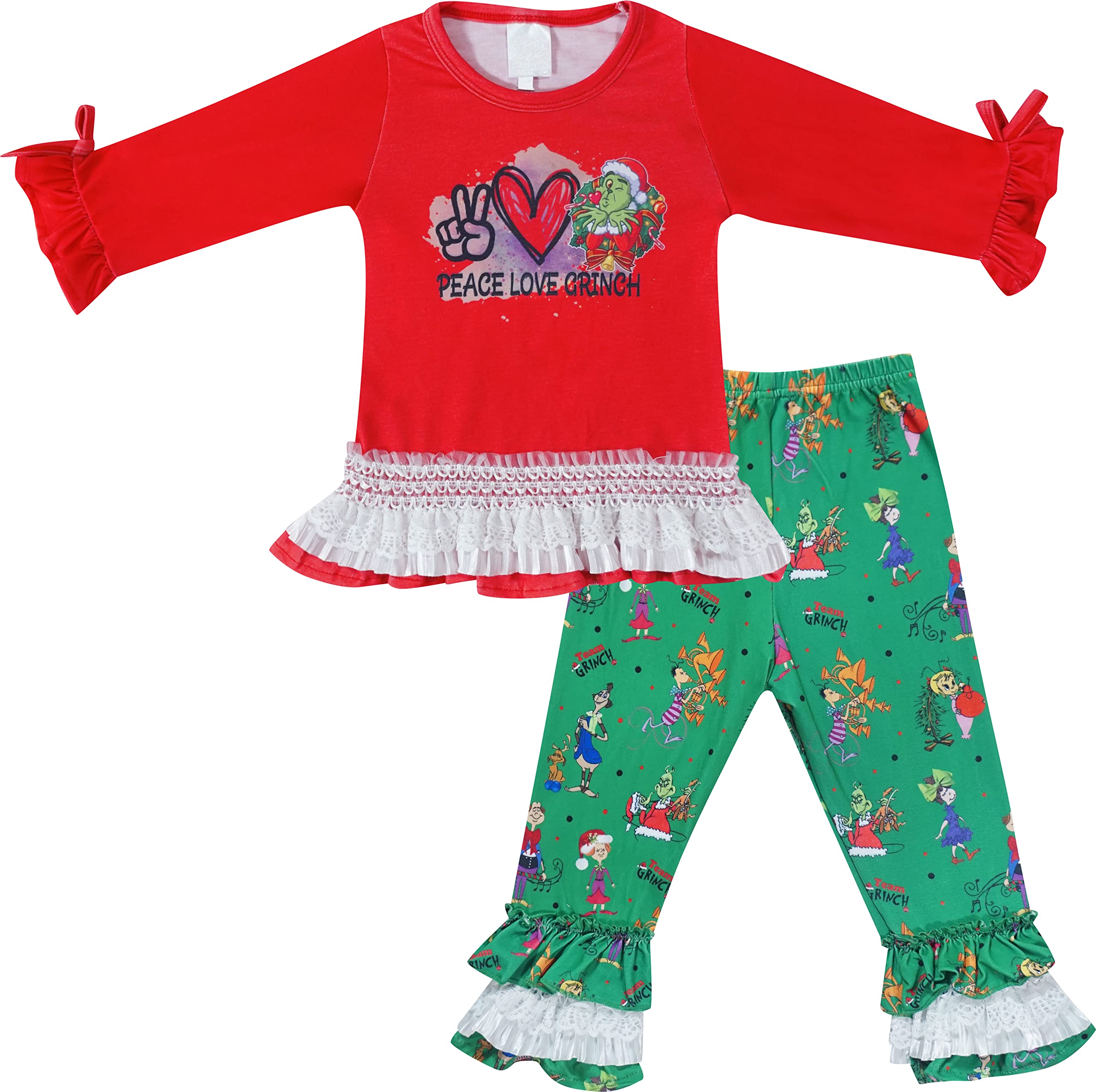 Adorable Baby & Toddler Girls Christmas Outfit Set - 2 or 3 Piece Grinch-Themed Holiday Dress with Scarf | Perfect for Holiday Photos, Parties & Festive Family Gatherings