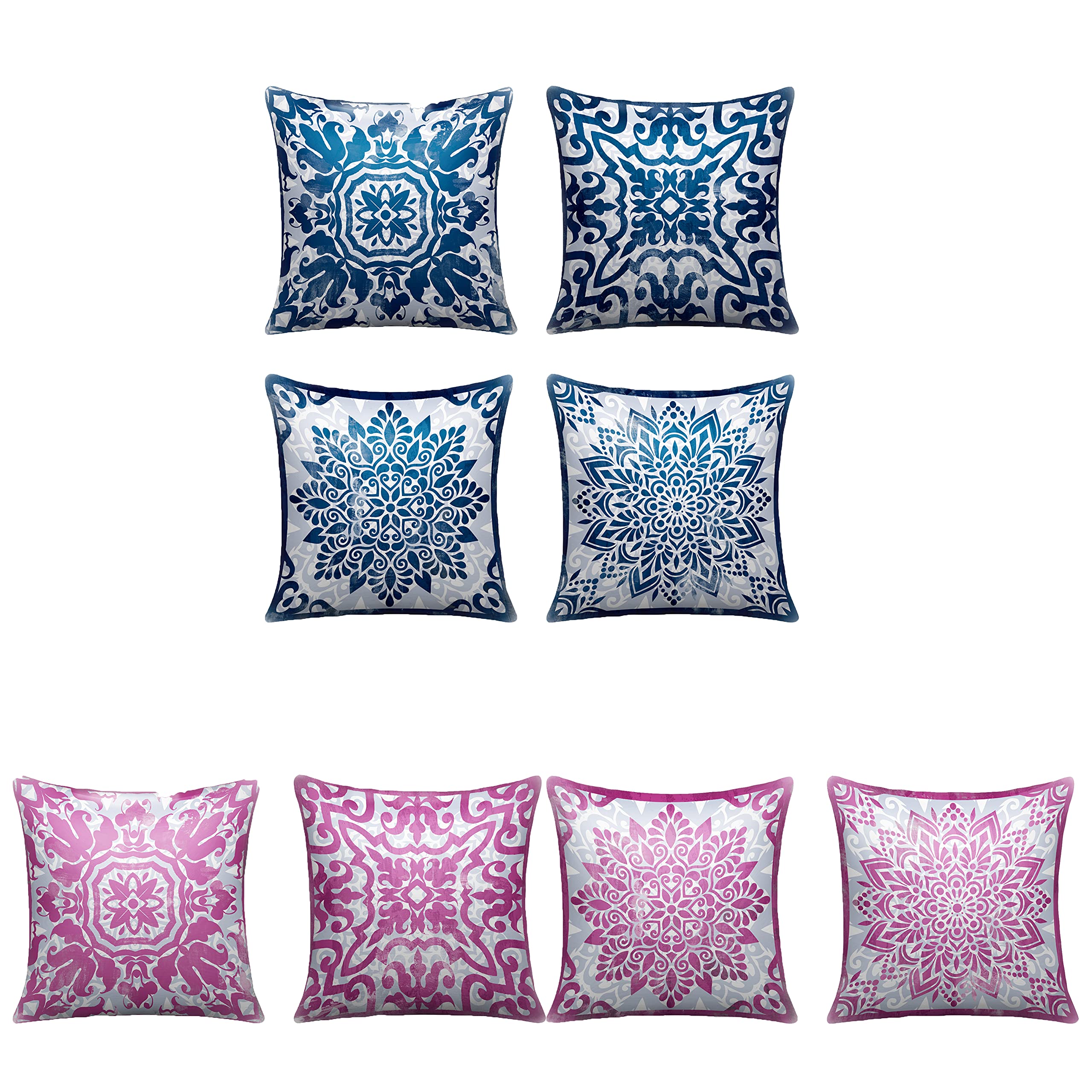 18x18 Decorative Throw Pillow Covers - Blue Farmhouse Couch Pillows for Living Room, Patio & Outdoor Use - Set of 8 Soft Sofa Pillow Covers for Home Decor