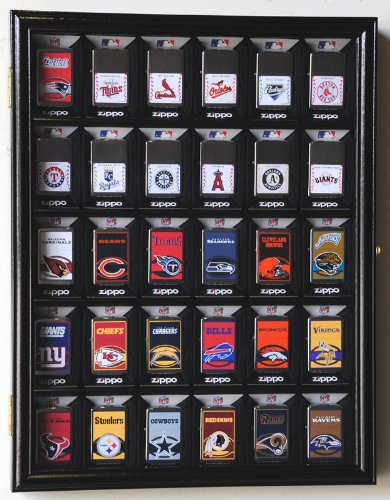 30 Zippo Lighter Display Case Wall Mount Cabinet - Cherry Wood for Collectors & Retail Stores - Perfect for Home Bars, Smoke Shops & Gift Displays