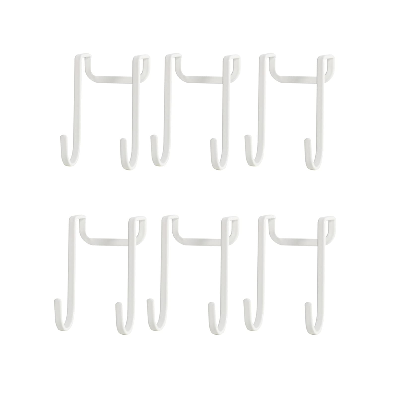6Pcs Matte White Over Cabinet Drawer Hooks - Heavy Duty Iron Double Hooks for Kitchen, Bathroom, Wardrobe & Office Organization - Space Saving Cabinet Door Storage Solution for Towels, Utensils & Clothes