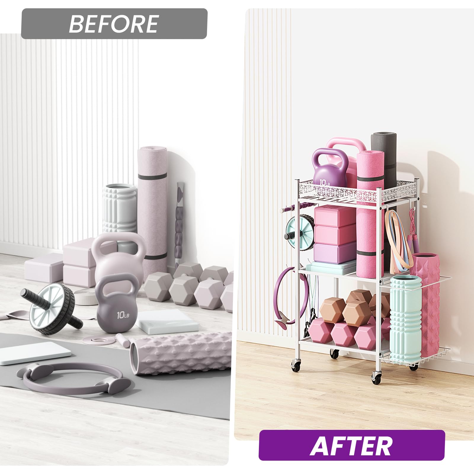 Yoga Mat Storage Rack - Home Gym Organizer for Yoga Mats, Foam Rollers & Fitness Equipment | Space-Saving Workout Gear Holder for Home Exercise & Yoga Studios