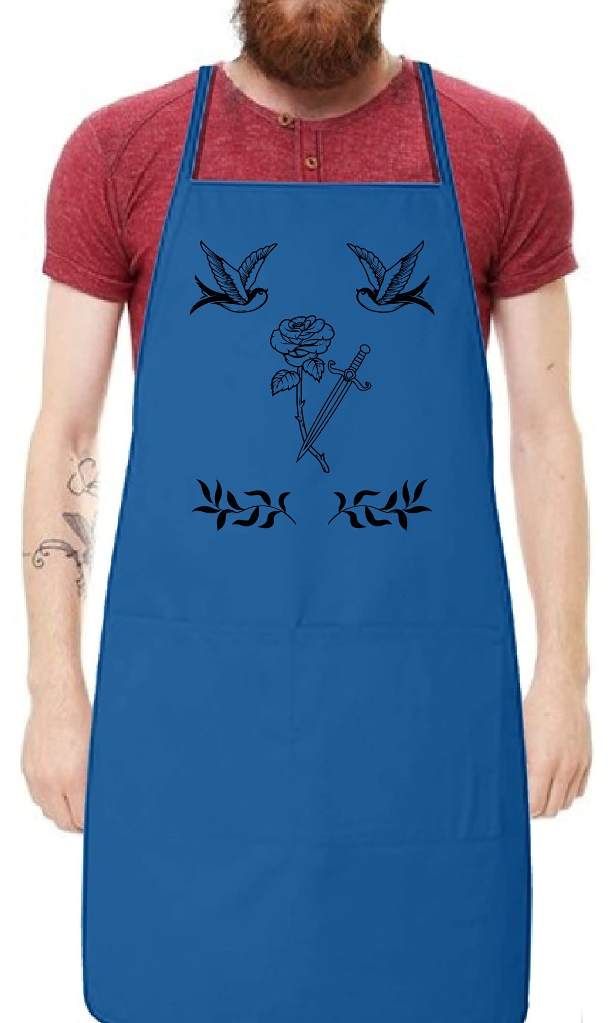 Adjustable Unisex Bib Apron with Rose & Sword Design - Perfect for Cooking, Grilling, Baking & DIY Crafts - Awkward Styles