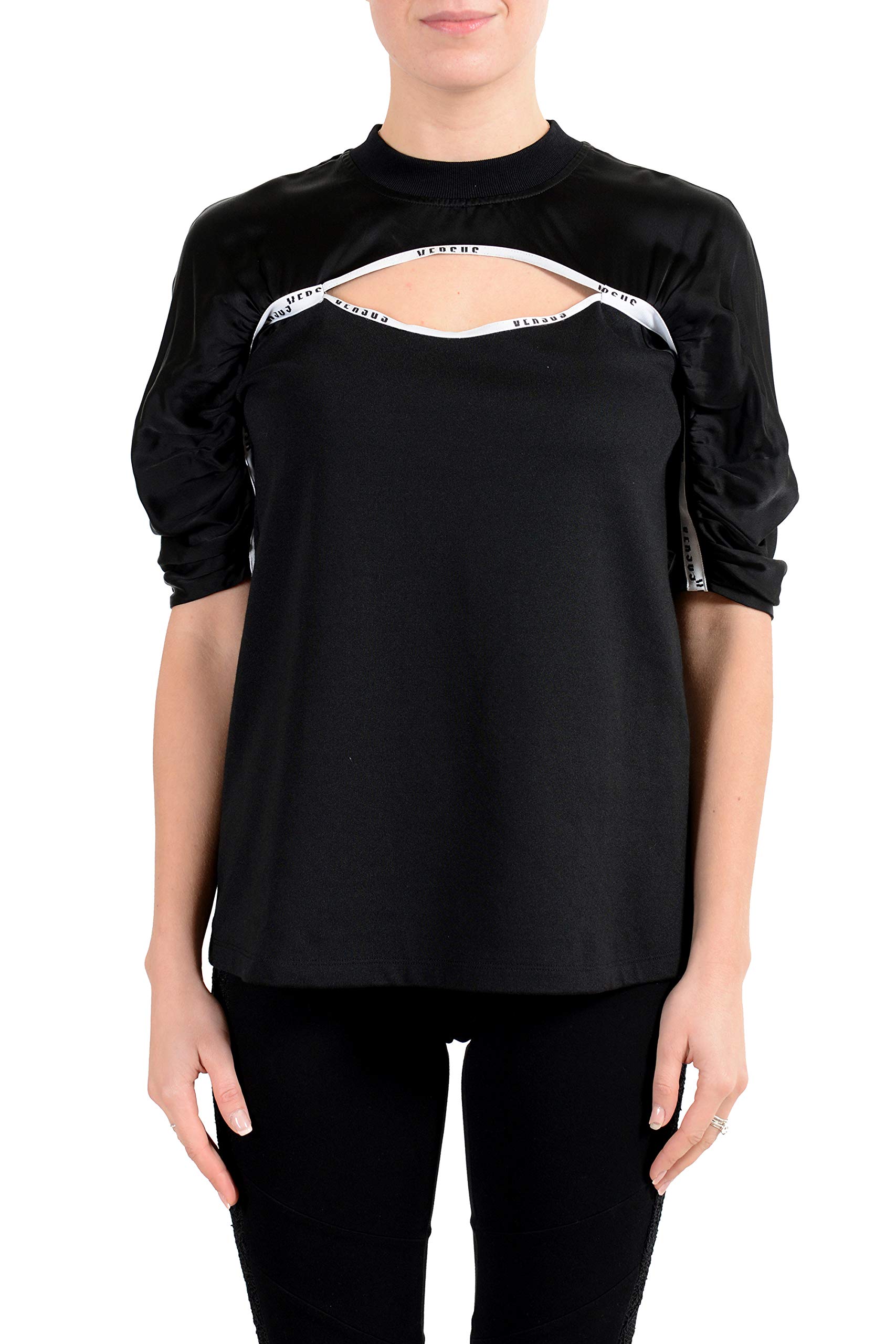 Versus by Versace Women's Black Cut Out 3/4 Sleeve Blouse - US Size M (IT 42) - Sexy Party Top for Night Out & Evening Events