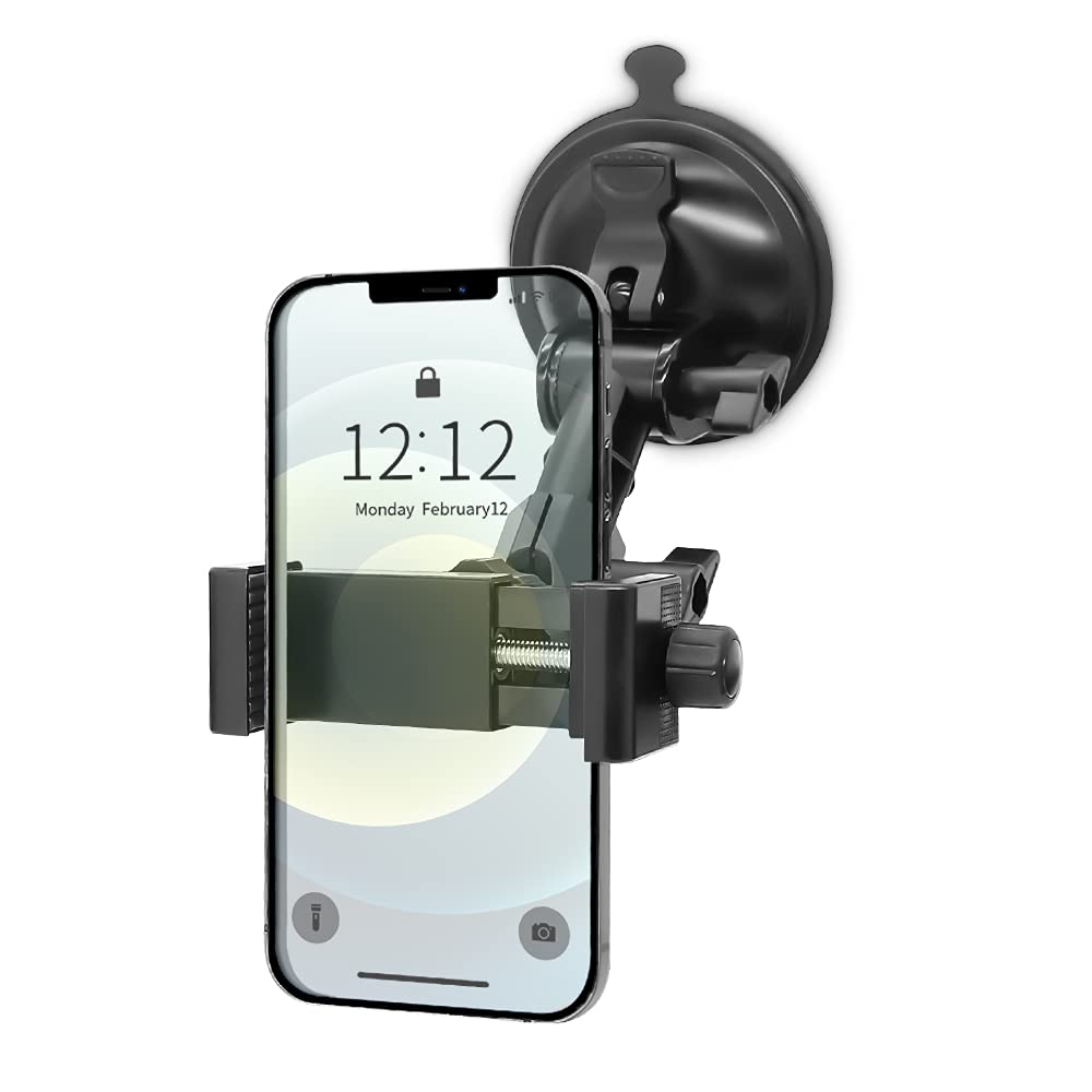 Strong Suction Cup Car Phone Mount for Windshield & Window - Compatible with iPhone 12/11/X, Samsung, LG, Pixel & More | Secure Hands-Free Driving & Navigation