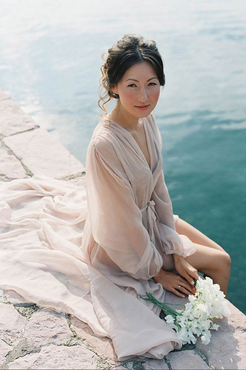 Sonya Women's Silk Chiffon Robe - Lightweight Long Kimono Bathrobe for Spa, Bridal, Loungewear & Special Occasions