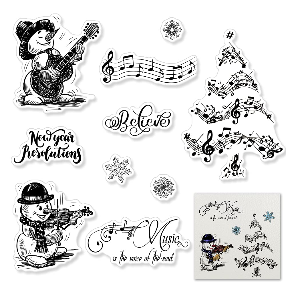 Christmas Snowman Clear Rubber Stamps for DIY Card Making - Snowflake, Music Note & Holiday Sentiments - Perfect for Christmas Cards, Scrapbooking, Gift Tags & Winter Craft Projects