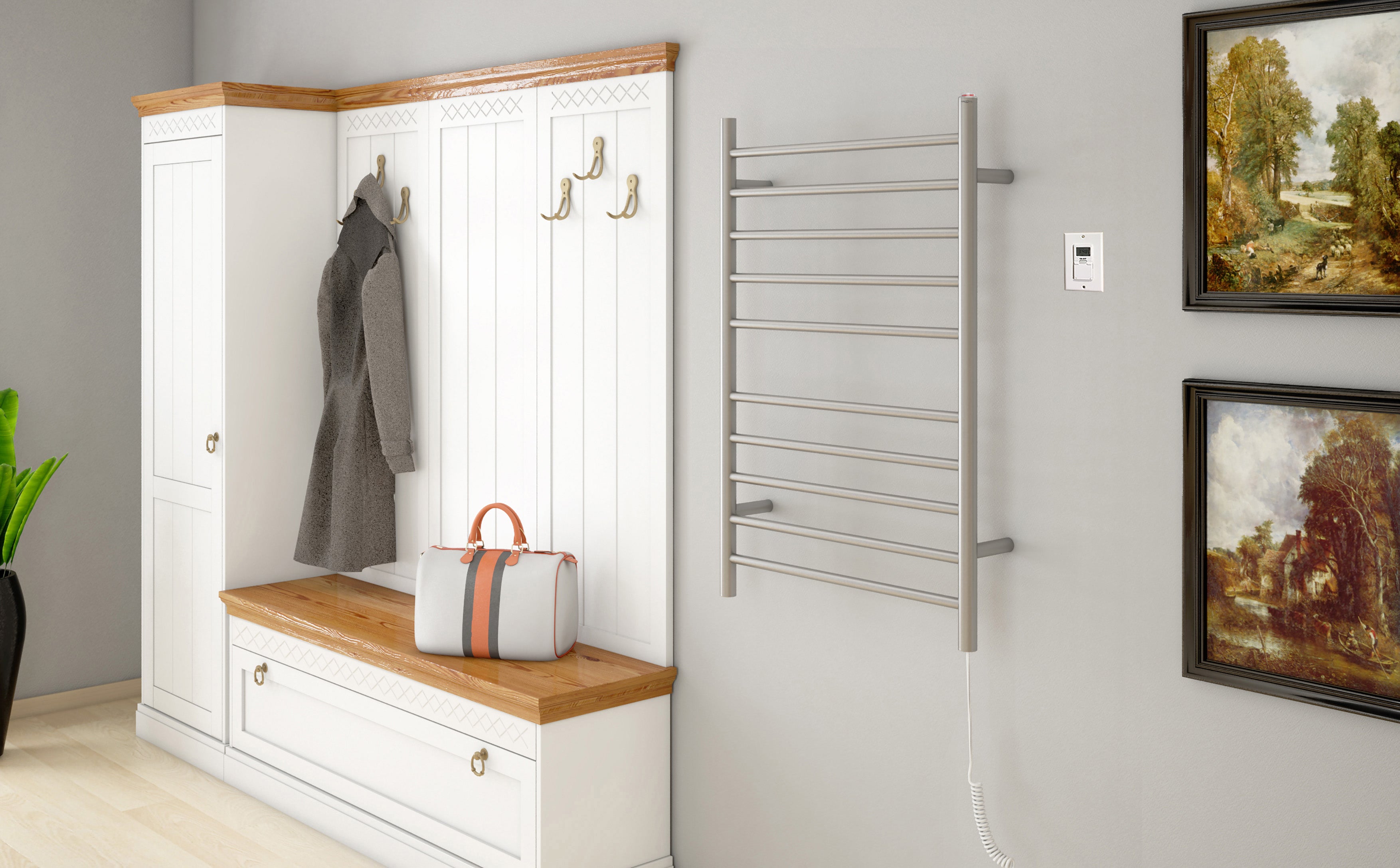 Premium 10 Bar Hardwired & Plug-in Towel Warmer - Brushed Stainless Steel with Timer | Fast Heating for Bathroom, Spa & Luxury Home Use