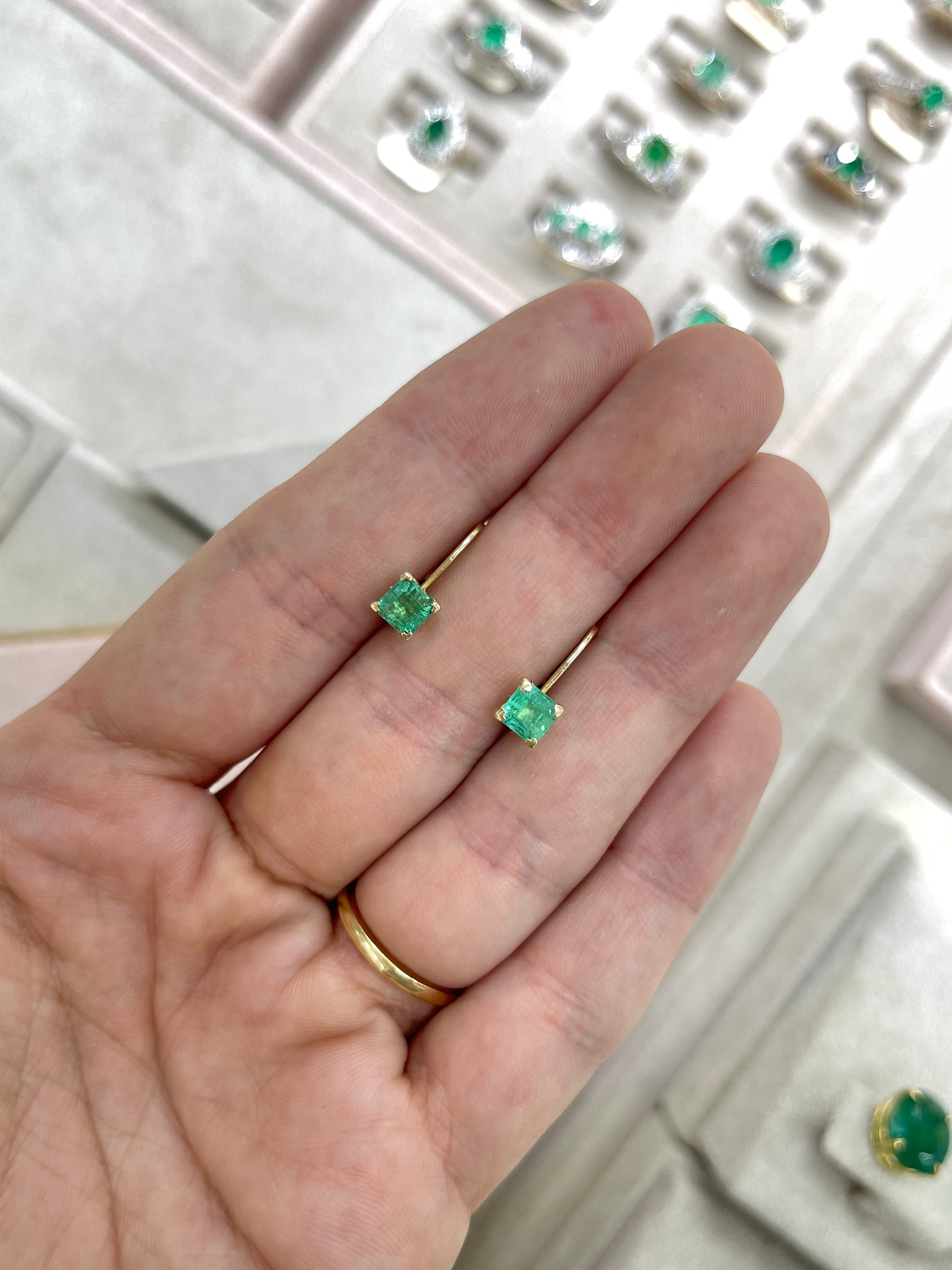 1.44tcw Square Emerald Leverback Fleur De Lis Earrings 14K Gold - Elegant Dangle Earrings for Women, Perfect for Weddings, Parties & Special Occasions