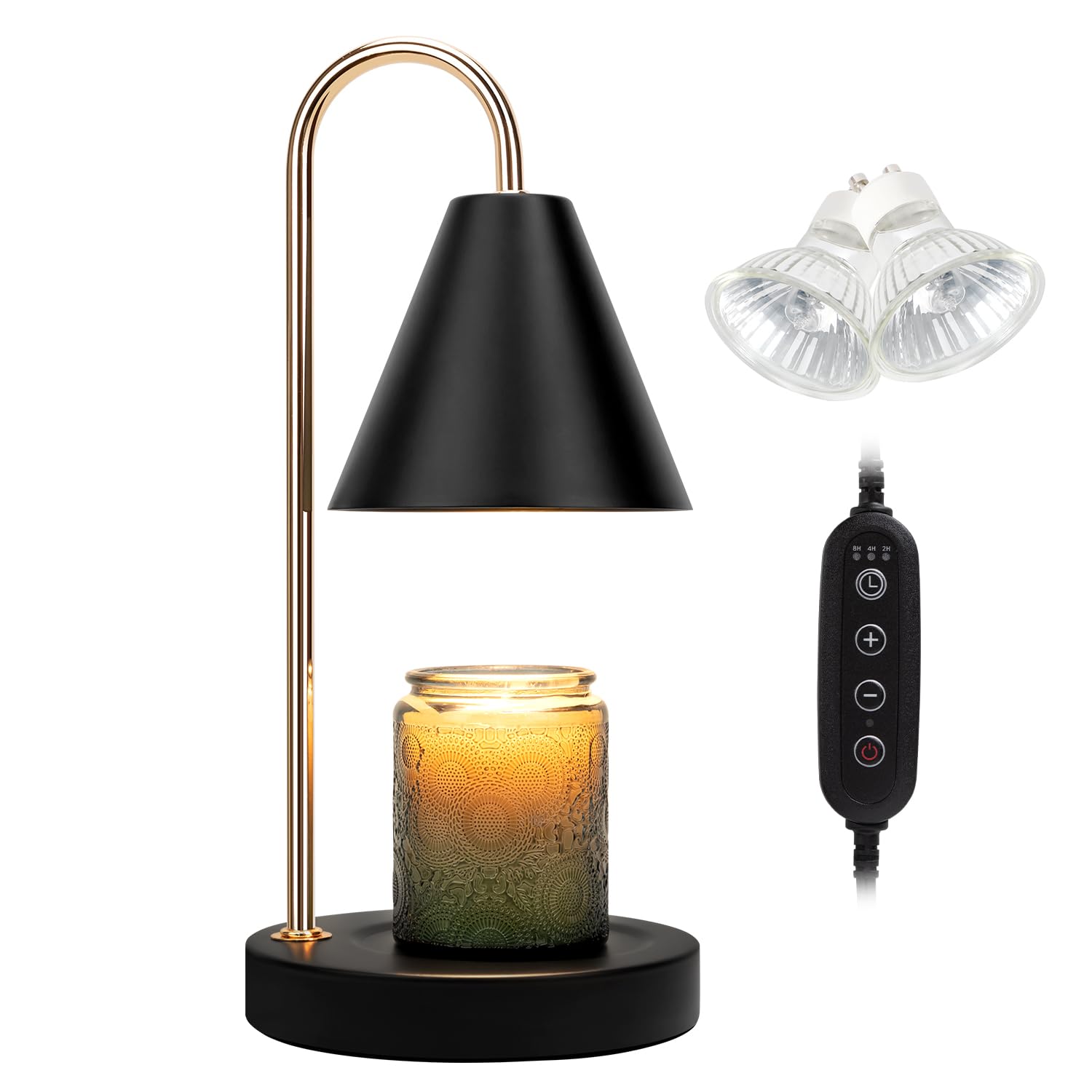 Electric Candle Warmer Lamp with Timer & Dimmable Light - Scented Wax Melter for Home Decor, No Smoke, Fits Various Jars, Includes 2 Bulbs (Black) - Perfect for Aromatherapy, Relaxation & Holiday Ambiance