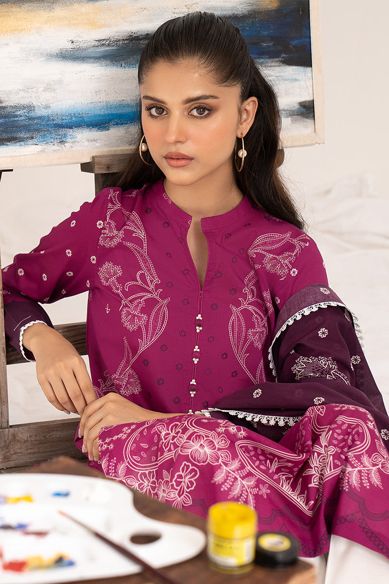 Elegant Magenta Charmeuse 3-Piece Printed Lawn Suit for Women - Perfect for Summer Parties, Weddings & Special Occasions