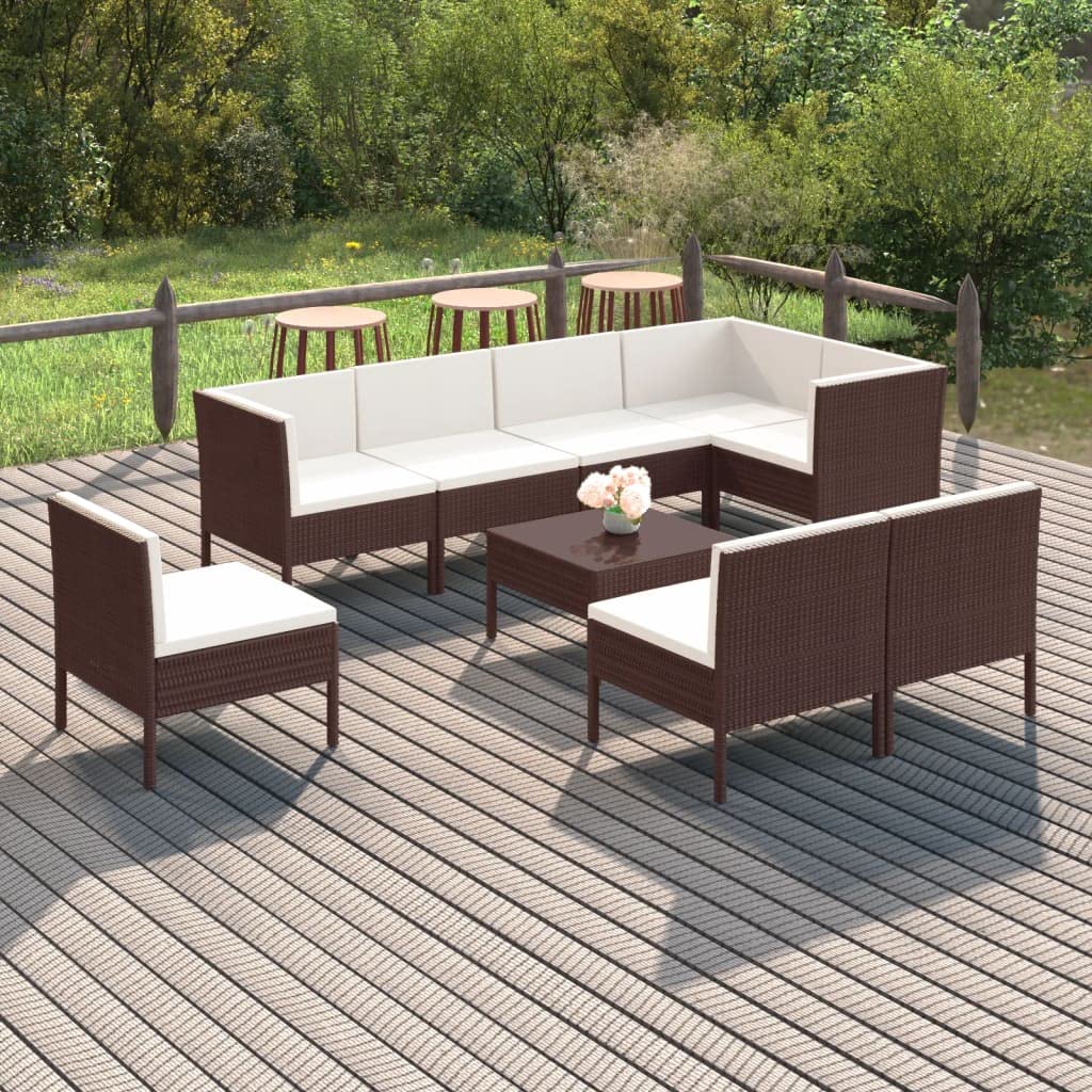 vidaXL 9-Piece Poly Rattan Patio Lounge Set - Weather-Resistant Outdoor Furniture with Comfortable Cushions & Easy-Clean Design - Includes Table & Sofa Units for Garden, Poolside or Backyard Relaxation