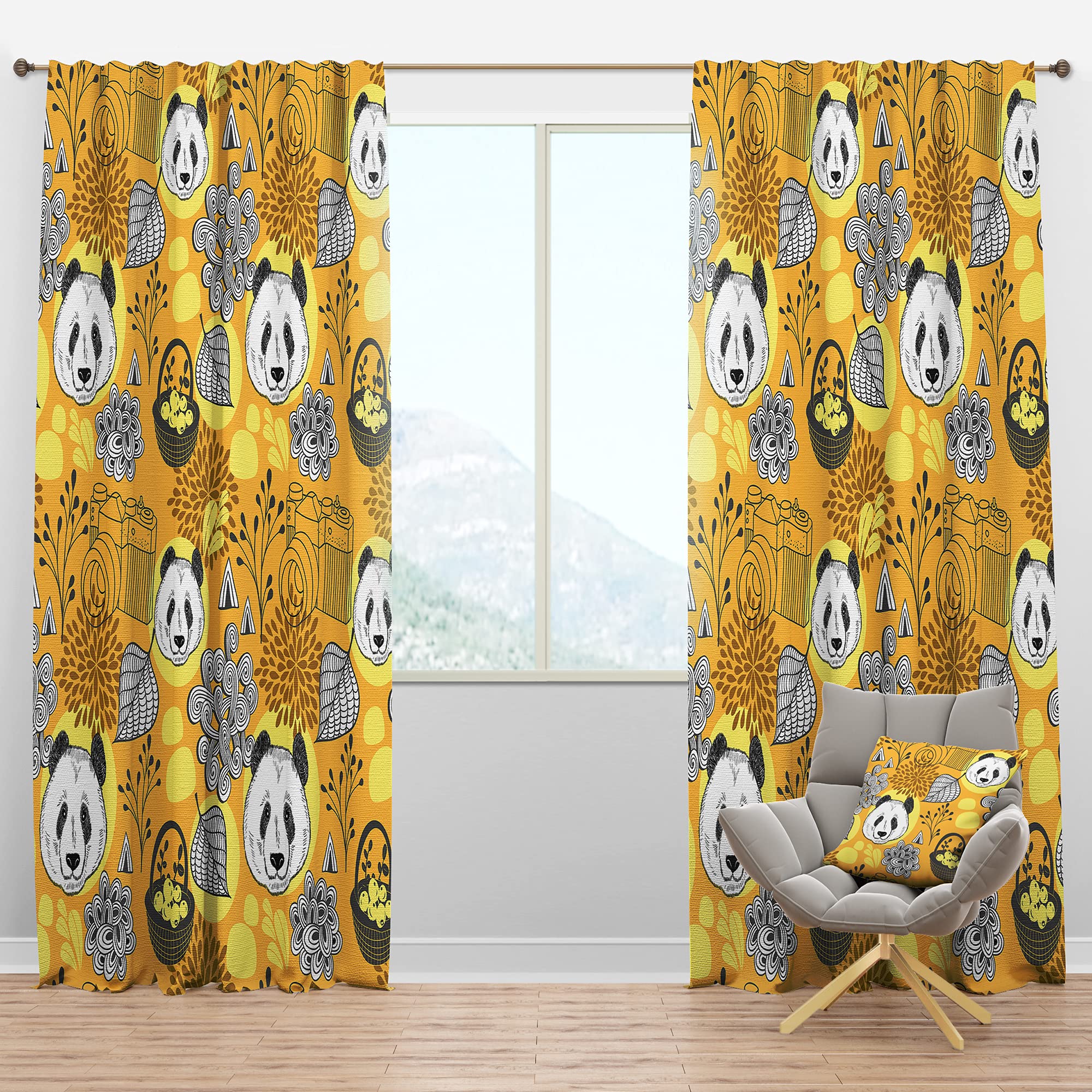 Cute Doodle Panda Blackout Curtains - Thermal Insulated Room Darkening Window Drapes for Bedroom & Living Room (52x120 Inches, Single Panel) - Perfect for Nursery, Kids Room & Home Theater