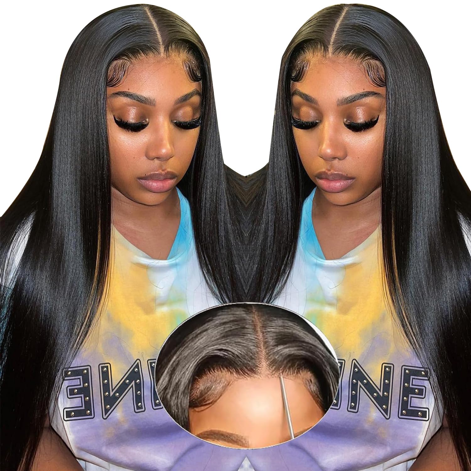 6x4 Straight Lace Closure Wigs Human Hair 180% Density - Glueless Wear & Go Pre Plucked Wigs for Black Women (24 Inch) - Perfect for Daily Wear, Special Occasions & Protective Styling