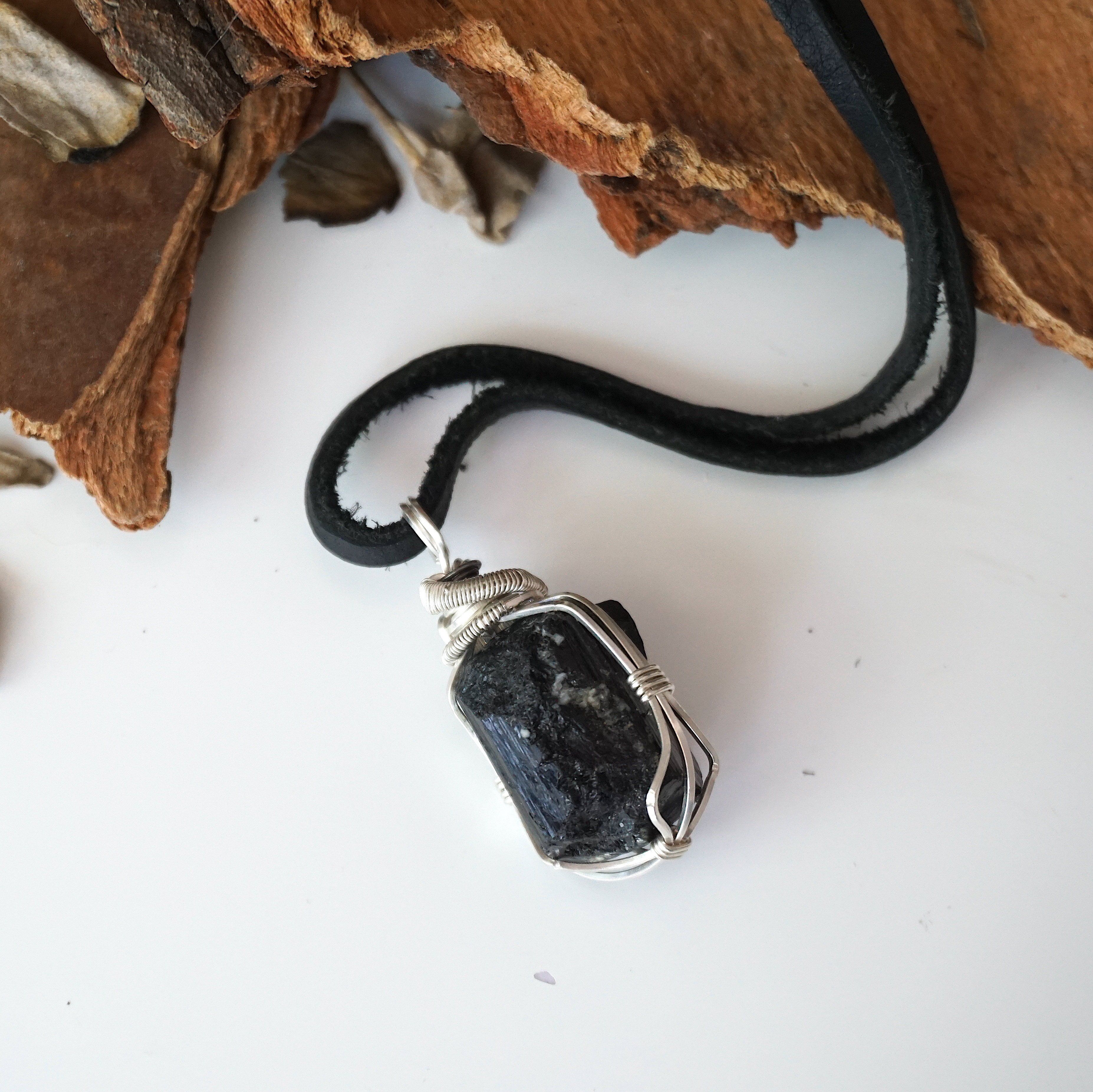 Sterling Silver Wire Wrapped Raw Tourmaline Pendant Necklace for Women - Handmade Boho Jewelry Gift for Birthday, Wedding & Spiritual Healing