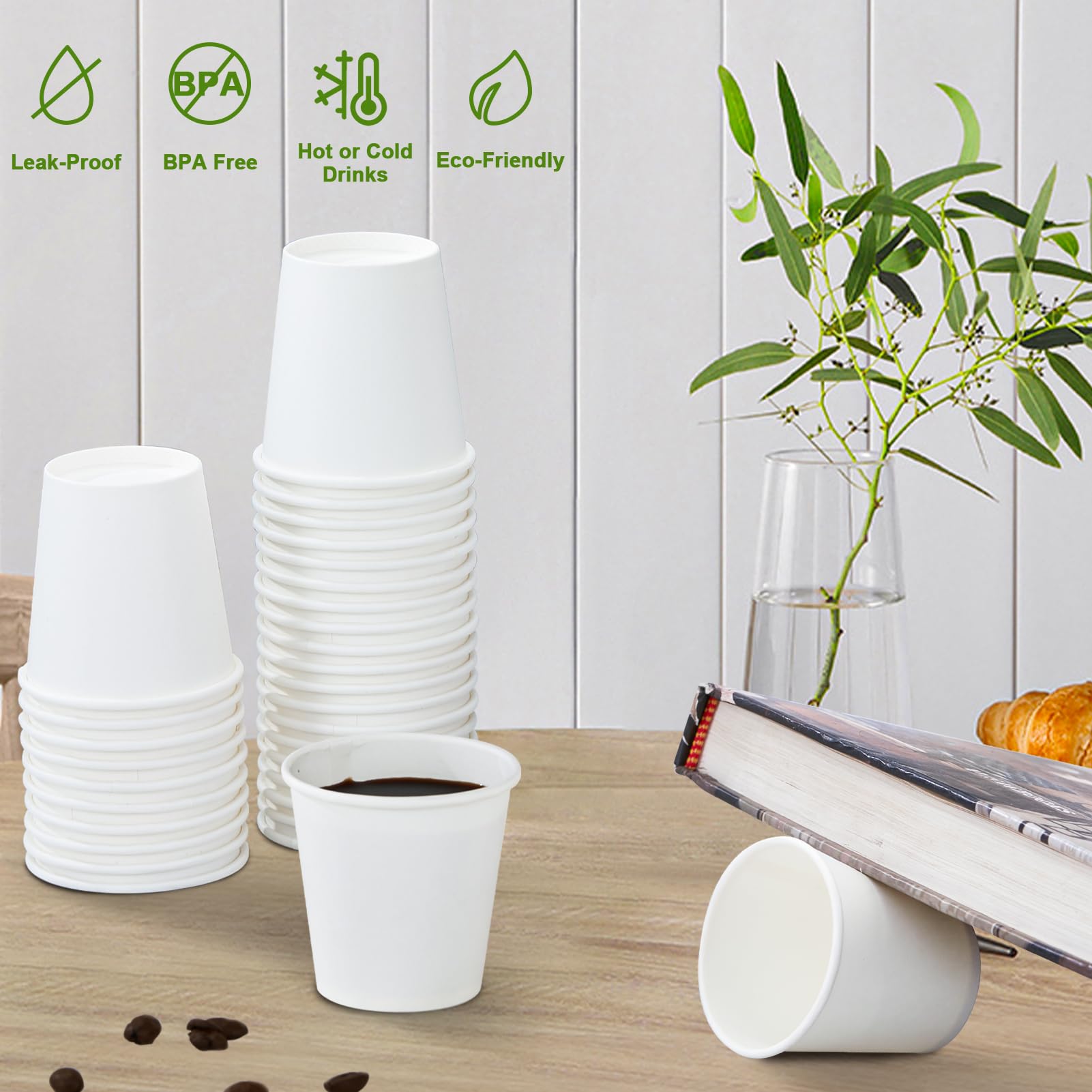 1200 Pack 3 oz Disposable Paper Cups - Small White Bathroom Mouthwash & Espresso Cups - Perfect for Parties, Picnics, Travel, Events & Home Use - Ideal for Coffee, Juice, Water & Dental Rinse