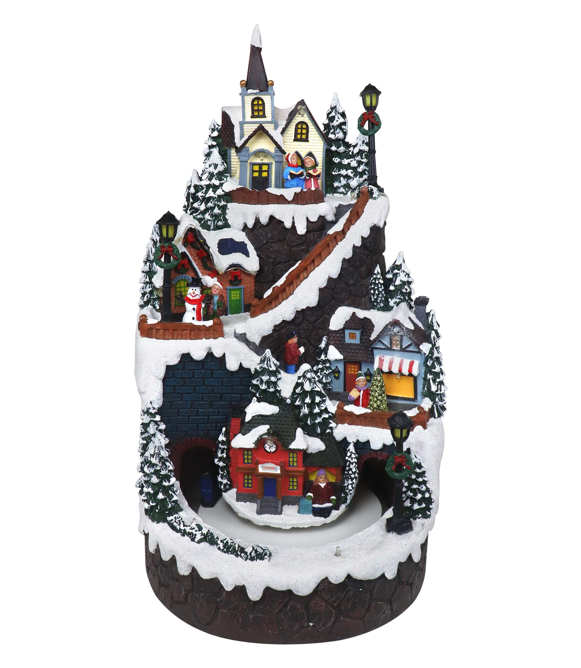 Christmas Village Mountain Houses with Moving Train - LED Lighted Musical Snow Village Collectible Set - Perfect for Holiday Home Decor, Christmas Tree Displays & Gift Giving - Ideal for Mantel Decorations, Winter Wonderland Displays & Family Gatherings