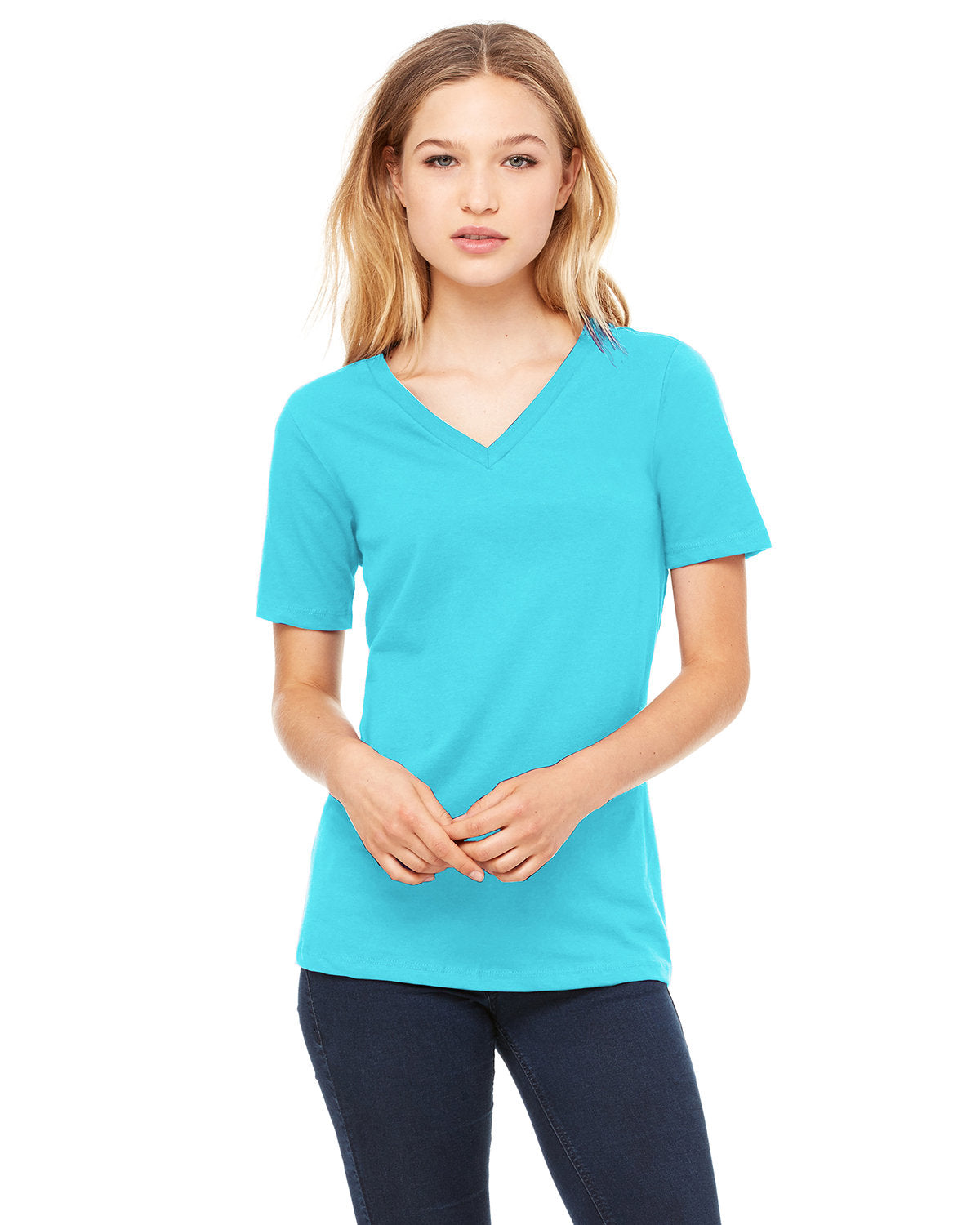 Bella + Canvas 6405 Women's Relaxed Fit Jersey V-Neck T-Shirt - Soft Comfortable Casual Tee for Everyday Wear, Lounge, and Outfits