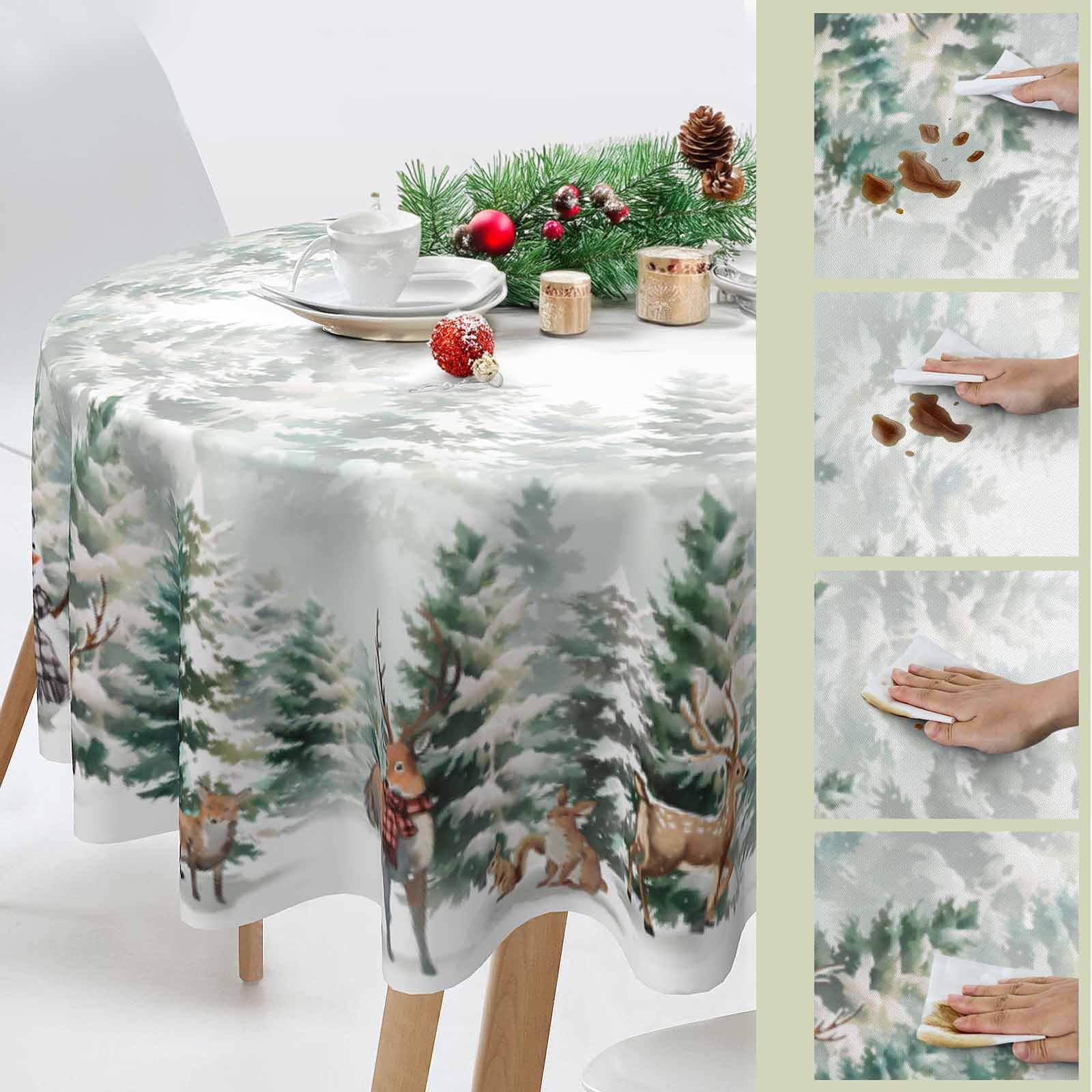 60 Inch Round Christmas Tablecloth - Rustic Farmhouse Holiday Decor for Dining Room, Living Room & Christmas Party | Waterproof & Wrinkle-Resistant for Festive Gatherings