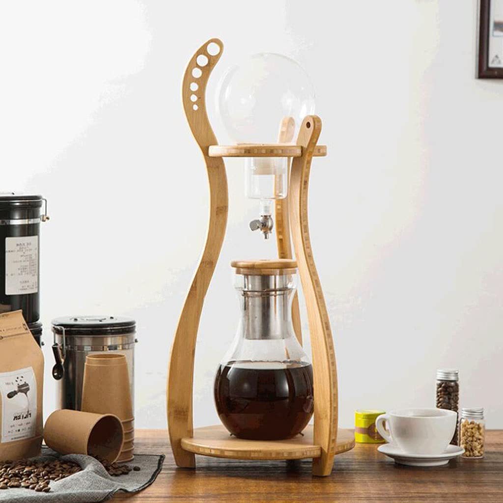 Premium Ice Drip Coffee Maker - 10-12 Cup Cold Brew Iced Coffee Maker with 1.5L Glass Pitcher (50.7oz) - Perfect for Homemade Cold Brew Coffee & Tea - Wood Color - Ideal for Office, Kitchen & Outdoor Use