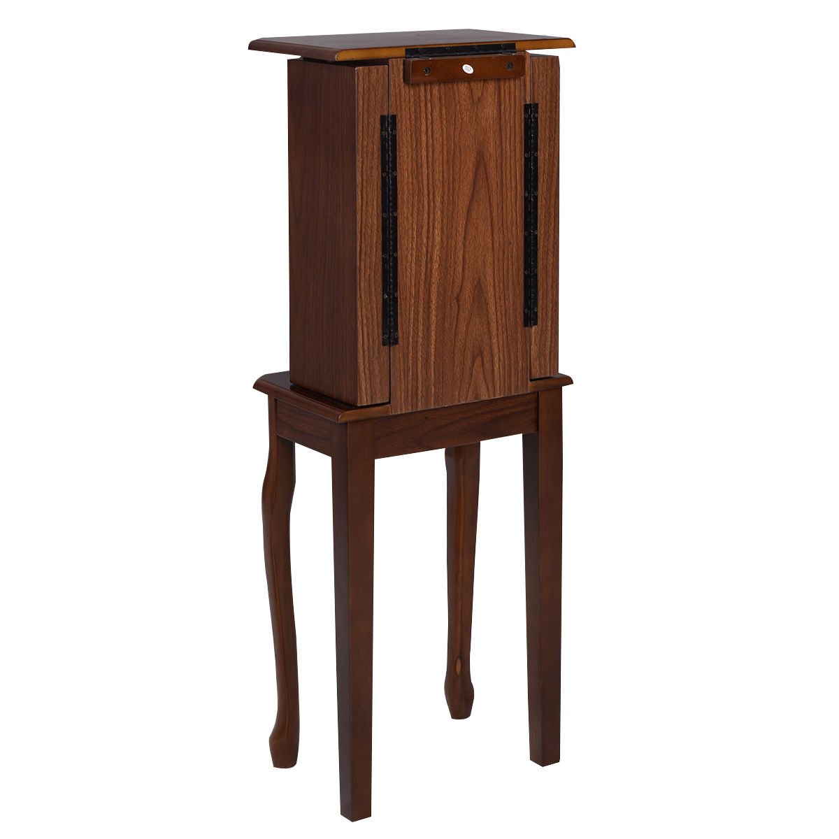 Giantex Standing Jewelry Cabinet Armoire with Flip Top Mirror - Jewelry Storage Organizer with 2 Side Doors for Necklaces & Accessories - Walnut Jewelry Box Chest for Women & Girls - Perfect for Bedroom, Closet & Dressing Room Organization