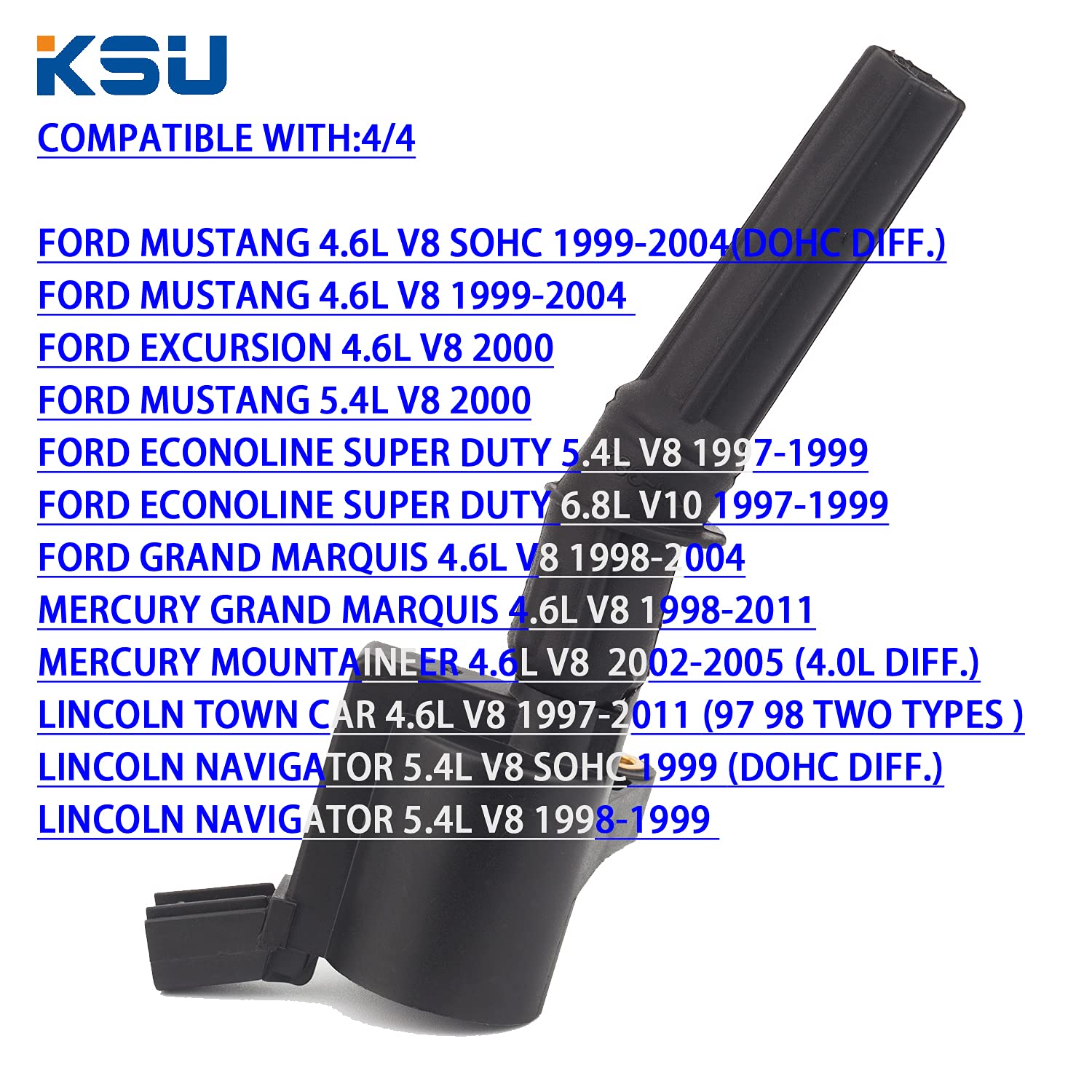 High-Performance KSU Compatible Ignition Coil Pack for Ford Expedition, Explorer, F-150, F-250, F-350, F-450, Crown Victoria, E-Series, Mustang, Thunderbird, Lincoln & Mercury 4.6L 5.4L V8 Engines (DG508 DG457 8-Pack) – Reliable Replacement for Smooth Engine Performance & Fuel Efficiency