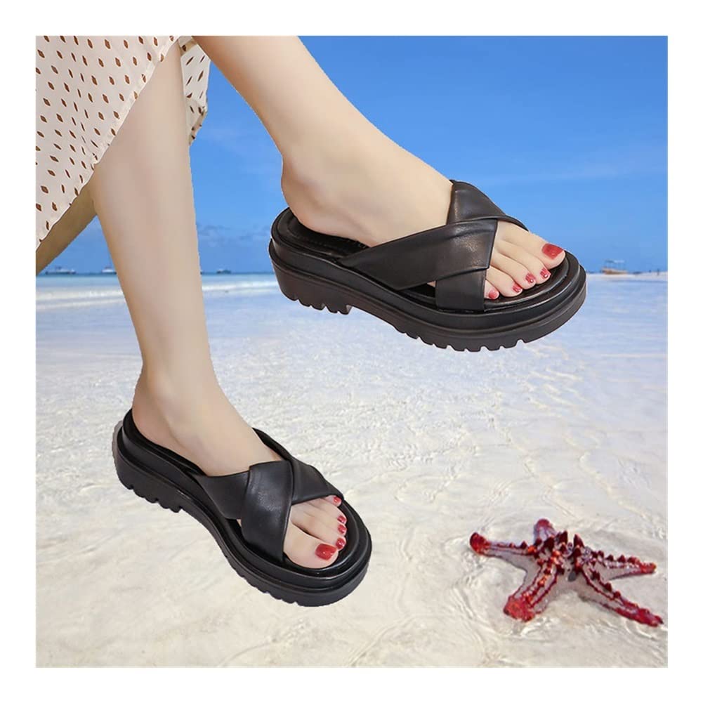 Women's Thick-Sole Wedge Sandals - Comfortable Stretch Beach Shoes for Summer, Casual Party Heels (Color: Double/B, Size: EU36/US5) | Perfect for Vacations, Poolside Lounging & Outdoor Events