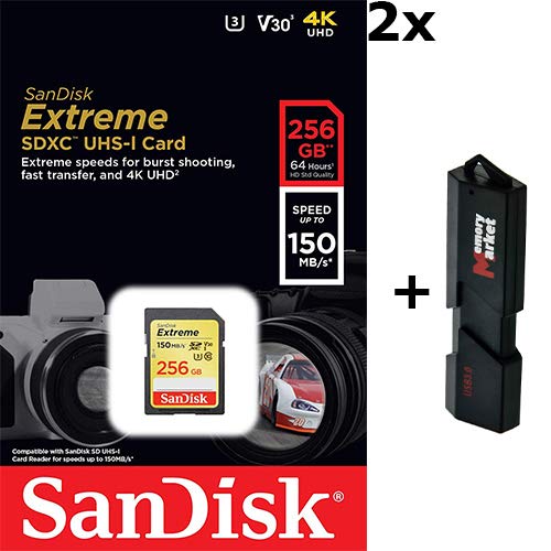 2 Pack SanDisk 256GB SDXC Extreme UHS-I U3 Memory Card - 150MB/s, V30, C10, 4K UHD Ready - Includes 2 SD Cards & Lanyard for DSLR Cameras, Drones, and Action Cameras