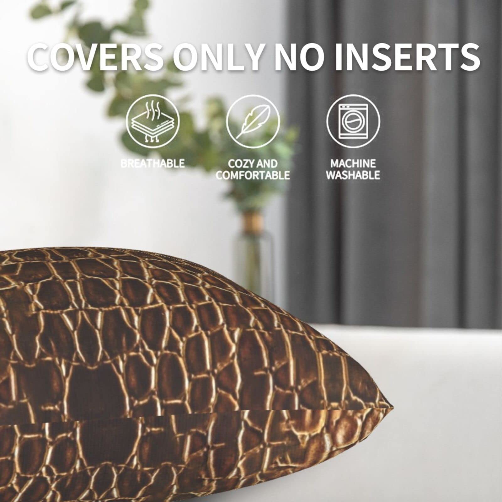 2 Pack Light Brown Alligator Skin Print Velvet Throw Pillow Covers 18x18 Inch - Soft Decorative Cushion Covers for Sofa, Bed, Couch & Car - Perfect for Living Room, Bedroom & Home Decor