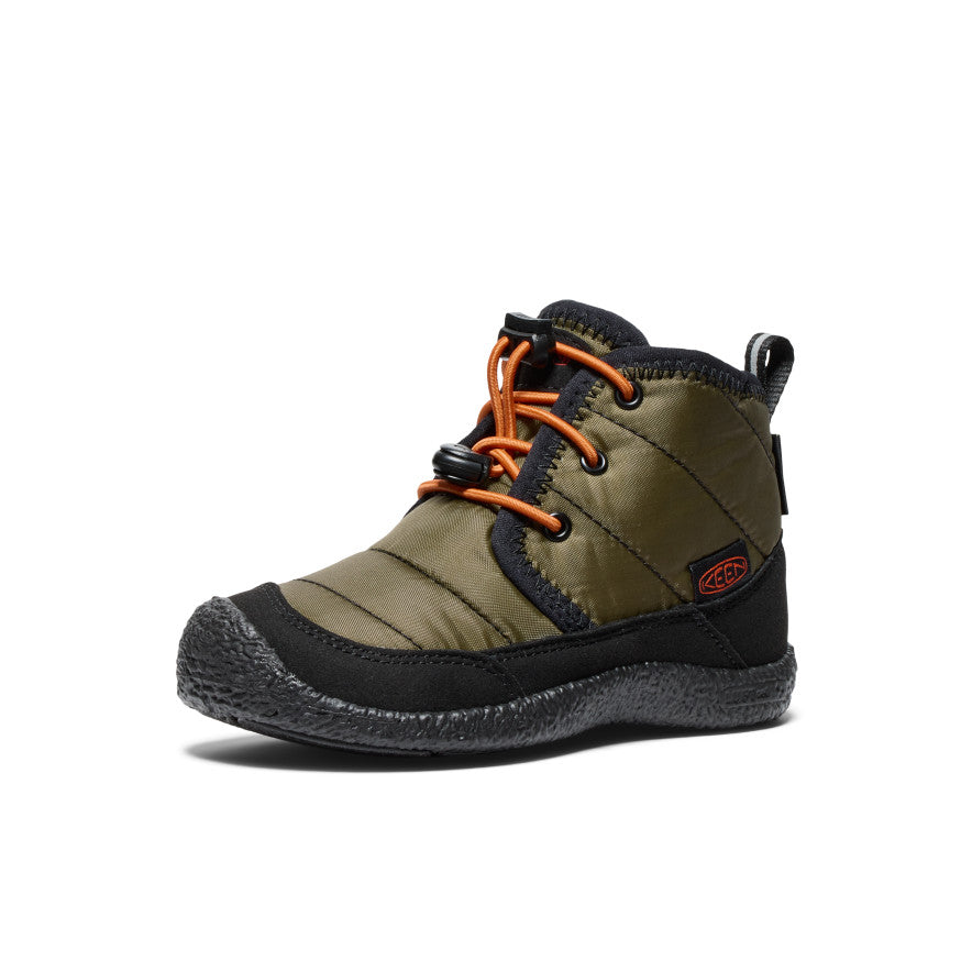 Little Kids' Howser II Waterproof Chukka Boots - Dark Olive/Gold Flame | Waterproof Outdoor Shoes for Boys & Girls | Perfect for Hiking, Rainy Days & Playground Adventures
