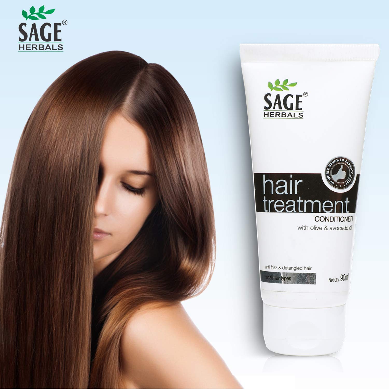 Sage Herbals Hair Treatment Conditioner with Olive Oil, Avocado Oil, Brahmi & Aloe Vera - Anti Frizz, Reduces Hair Fall, Softens & Smooths Hair (90ml) - Perfect for Dry, Damaged Hair & Daily Hair Care Routine