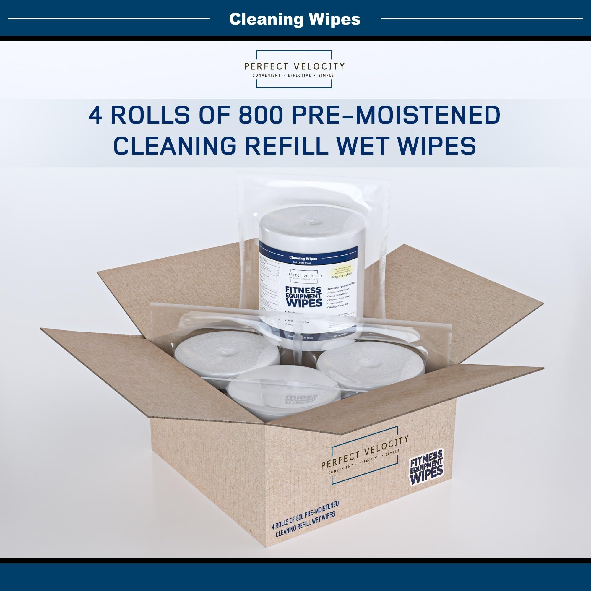 Fitness Gym Equipment Cleaning Wipes - 4 Rolls of 800 Pre-Moistened Antibacterial Wipes Refill for Gym Equipment, Exercise Machines & Fitness Gear - Perfect for Home Gyms, Commercial Gyms & Workout Studios