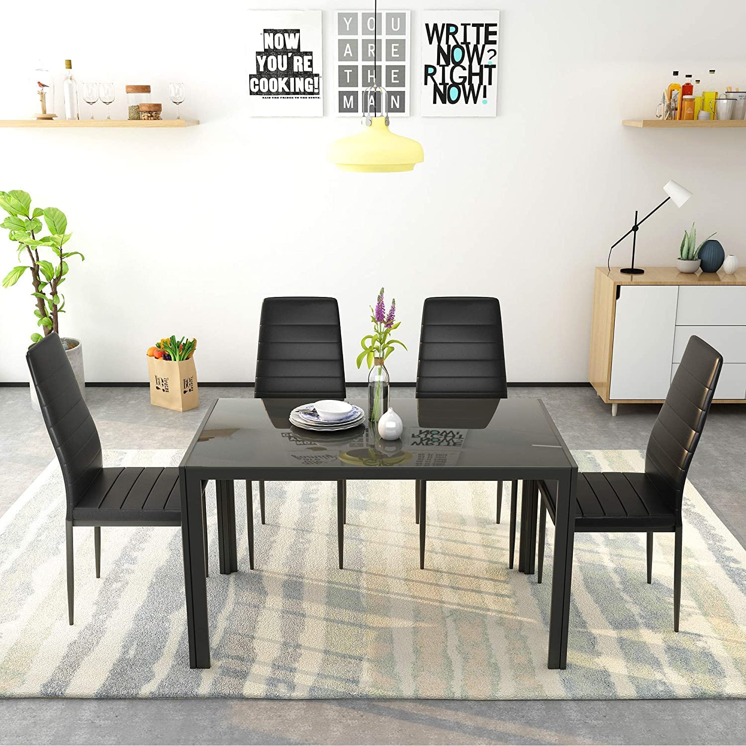 4-Piece Glass Dining Table Set with PU Leather Chairs - Modern Kitchen & Dining Room Furniture for Small Spaces | Perfect for Apartments, Breakfast Nooks & Cozy Family Meals