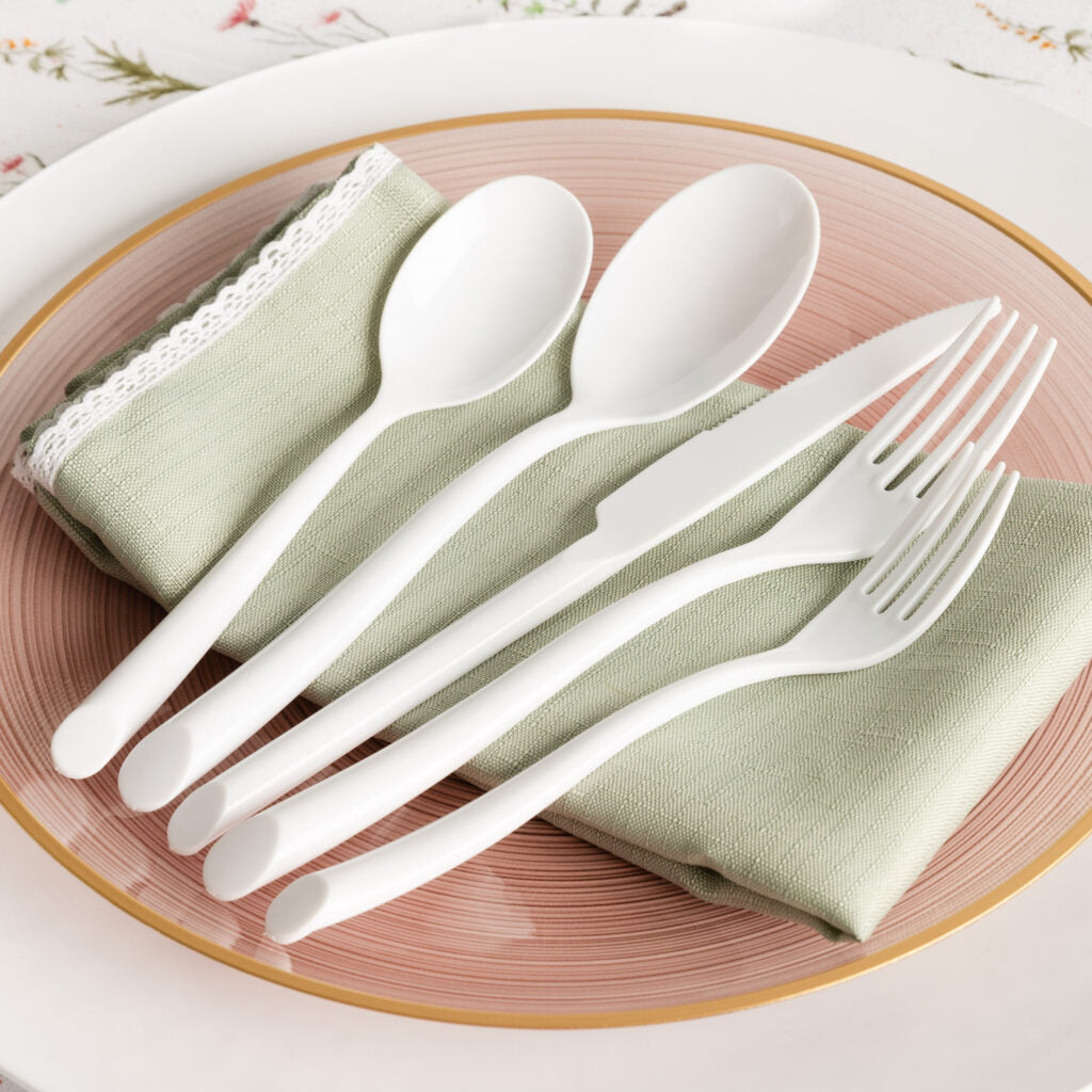 Premium Stainless Steel Flatware Set - 40-Piece White Silverware Combo (8 Place Settings) for Dining, Parties & Everyday Use - Durable & Elegant Cutlery Collection