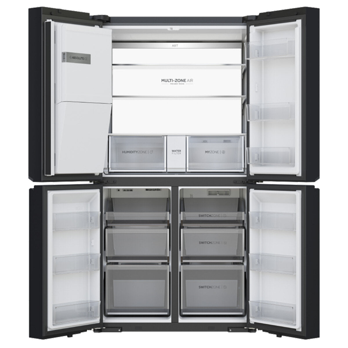 Haier 601L Quad Door Refrigerator with Ice and Water Dispenser - Black Stainless Steel HRF680YZC | Large Capacity French Door Fridge for Family Kitchen, Entertaining & Bulk Grocery Storage