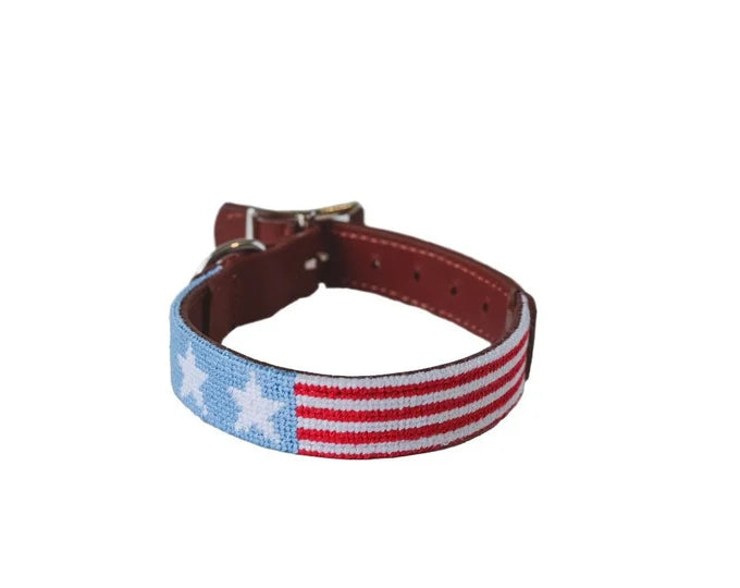Stars and Stripes Mini Needlepoint Dog Collar - Patriotic American Flag Pet Collar for Small Dogs - Perfect for 4th of July, Memorial Day & National Holidays