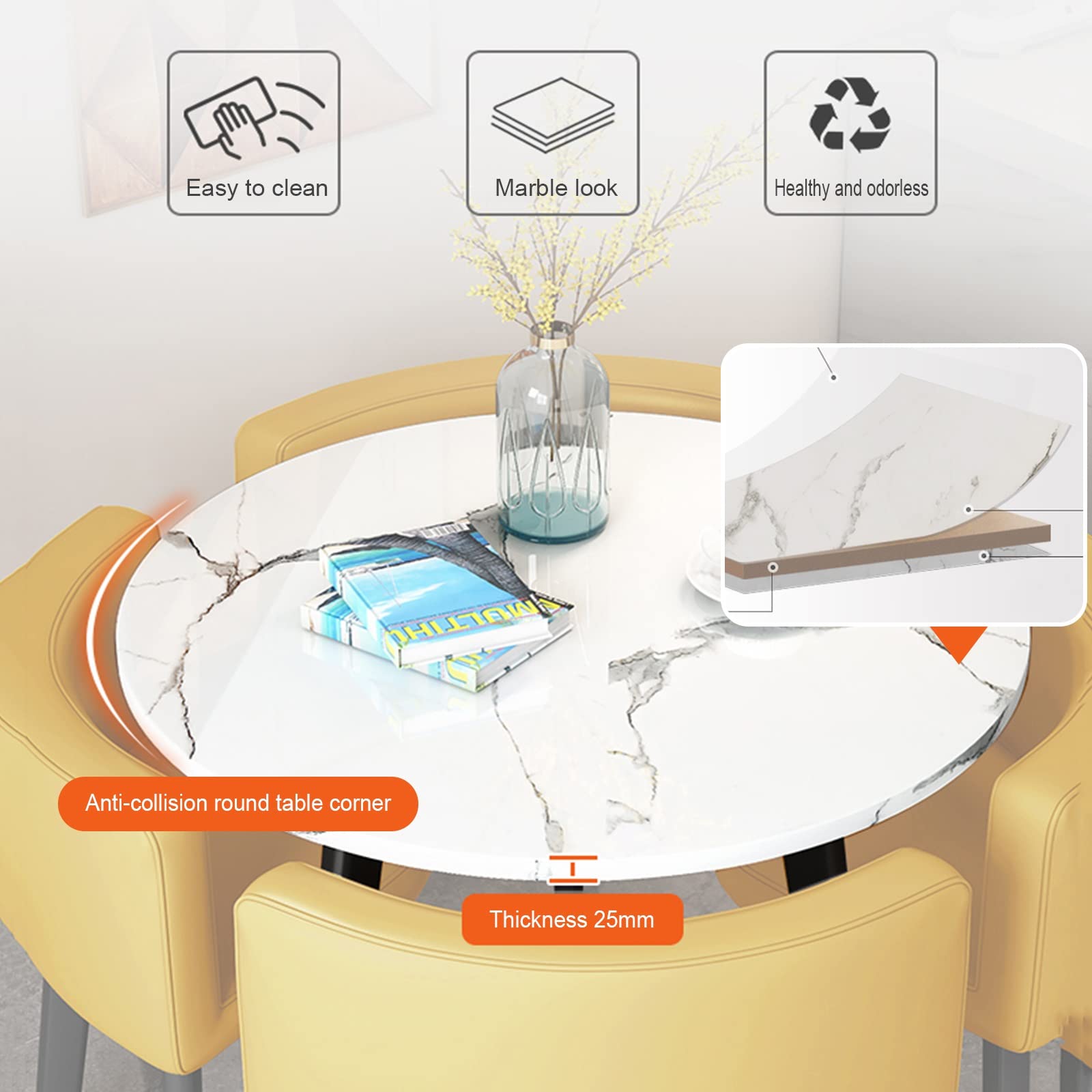 Modern Reception Table and Chair Set - Space-Saving Round Coffee Table with Matching Chairs for Office, Meeting Rooms & Shops (Light Coffee) - Perfect for Small Business Meetings, Lobby Areas & Conference Spaces