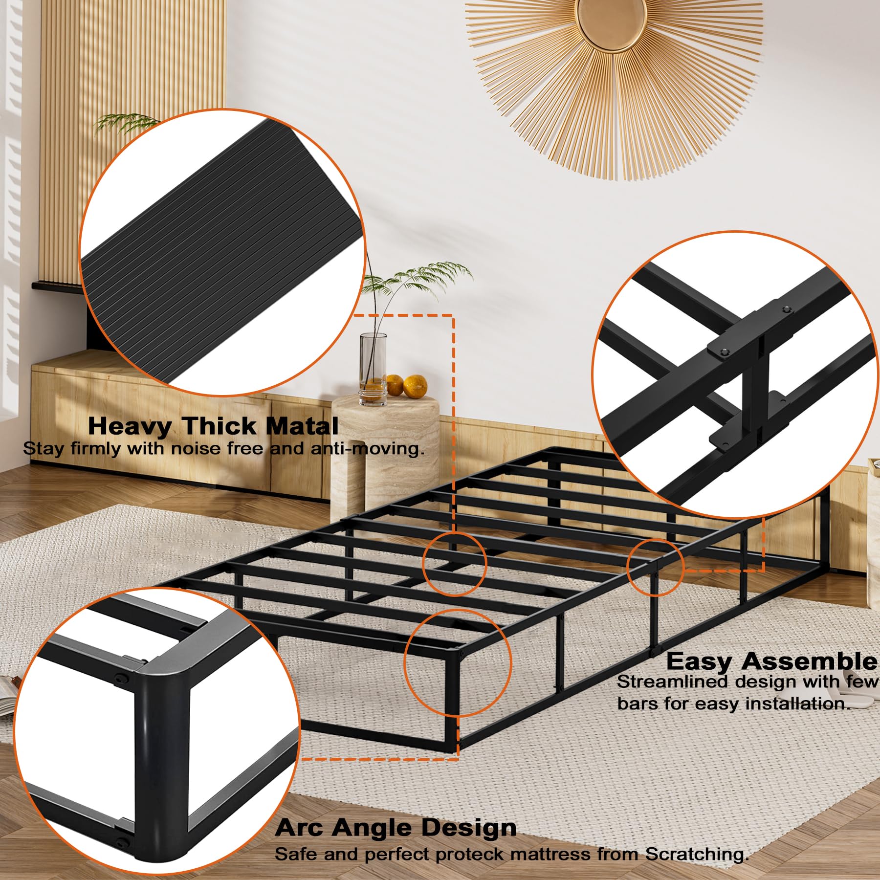 9 Inch High Profile Twin Box Spring - Strong Metal Frame, Extra Thick Bed Base with Non-Slip Cover | Perfect for Twin Bed Frames, Guest Rooms & Dormitories | Easy to Clean & Durable Design (Twin Size)