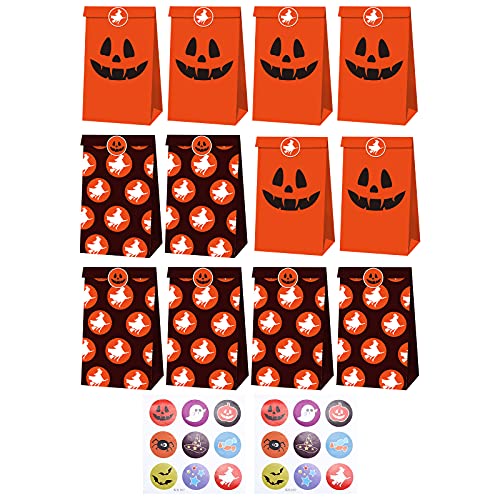 Halloween Party Treat Bags - 12 Pack Cute Themed Paper Gift Bags for Trick or Treat, Cosplay, Candy Favors & Game Prizes - Perfect for Classroom Parties, Halloween Events & Costume Contests