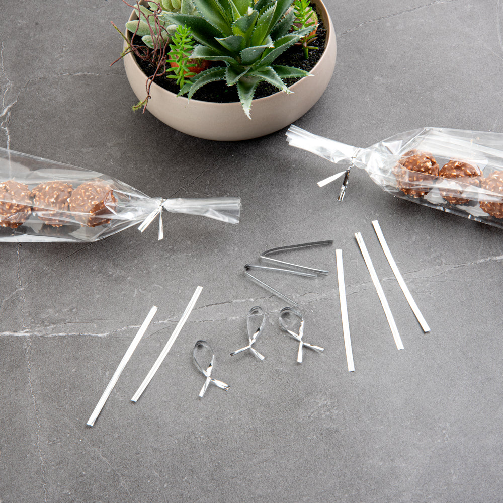 Premium Silver Metallic Twist Ties for Bags - 500 Count Box | Secure & Reusable Food Storage, Gift Wrapping & Organizing Closures