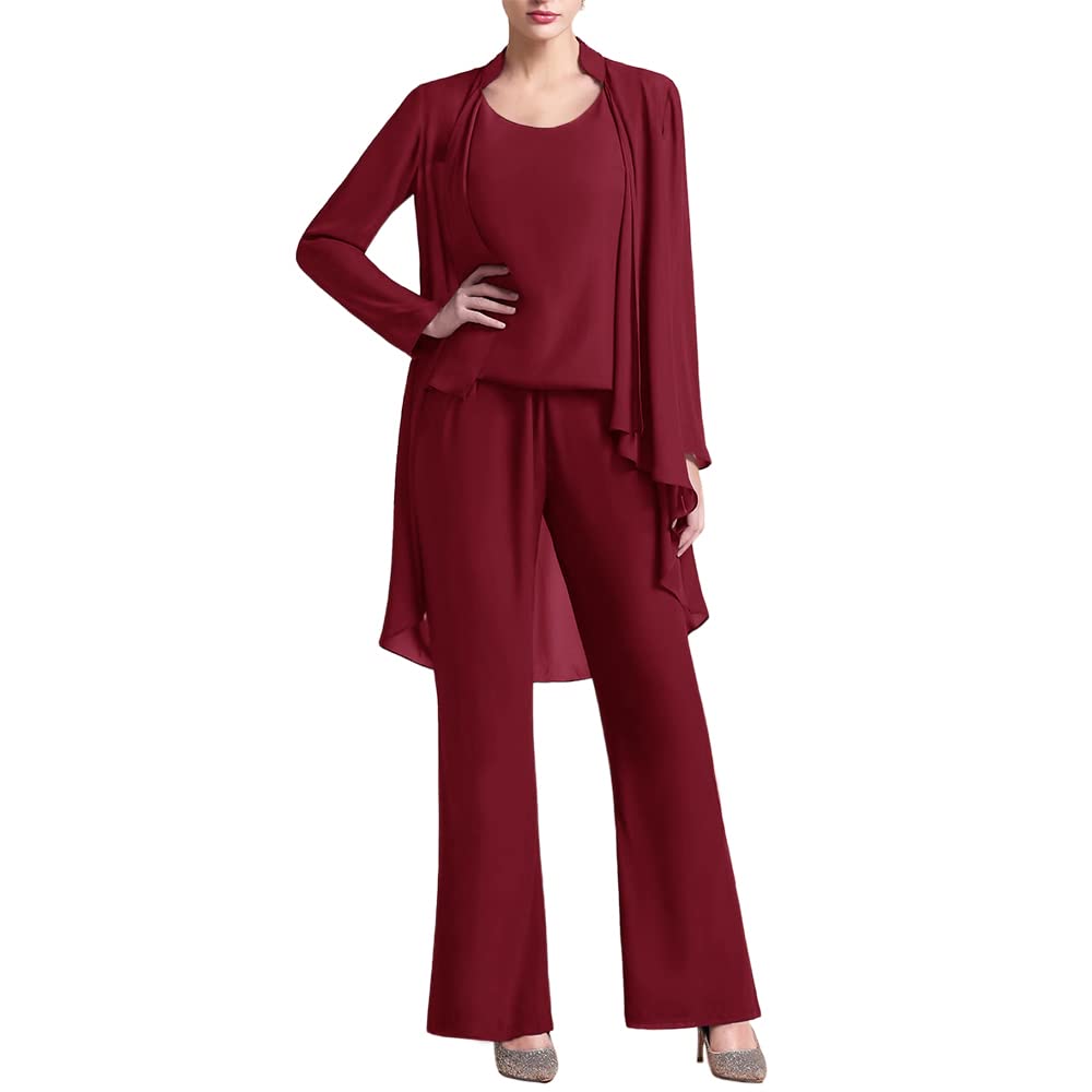 Elegant Zongqiven Women's 3-Piece Chiffon Pant Suit Set - Mother of The Bride Outfit for Weddings, Evening Parties & Special Occasions | Formal Guest Attire with Flowy Blouse & Pants